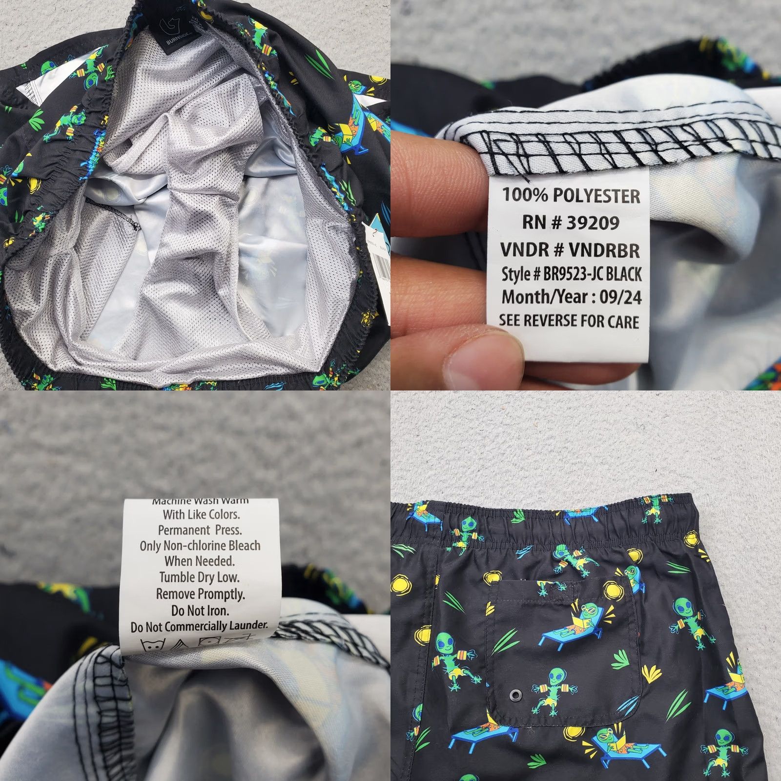 Burnside Burnside Mens Swim Trunk Shorts XXL Multicolor Alien Print Stretch Drawstring Trunks Size US 39 - 8 Thumbnail