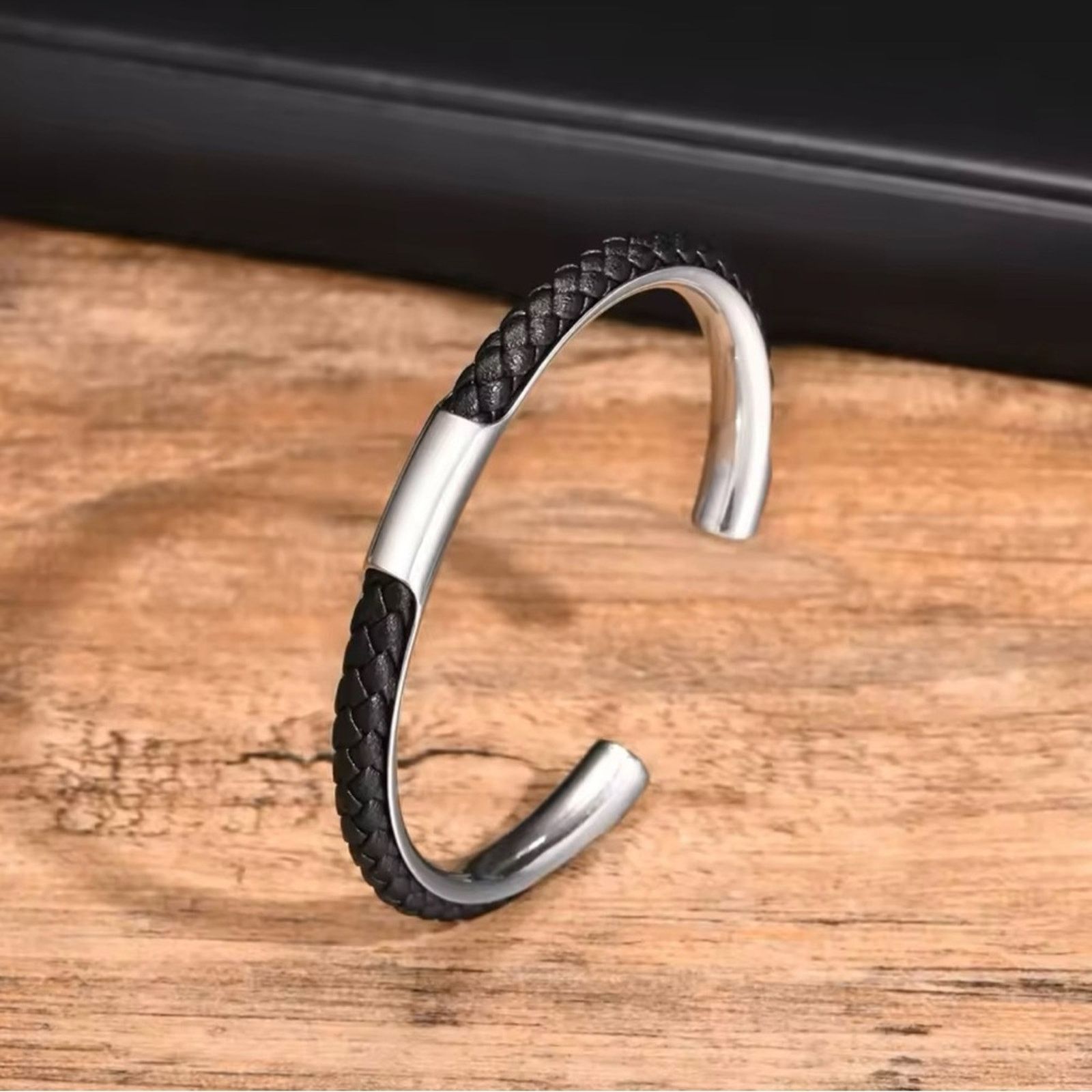 Other Leather Cuff Bracelets for Men Stainless Steel Bangles Size ONE SIZE - 4 Thumbnail
