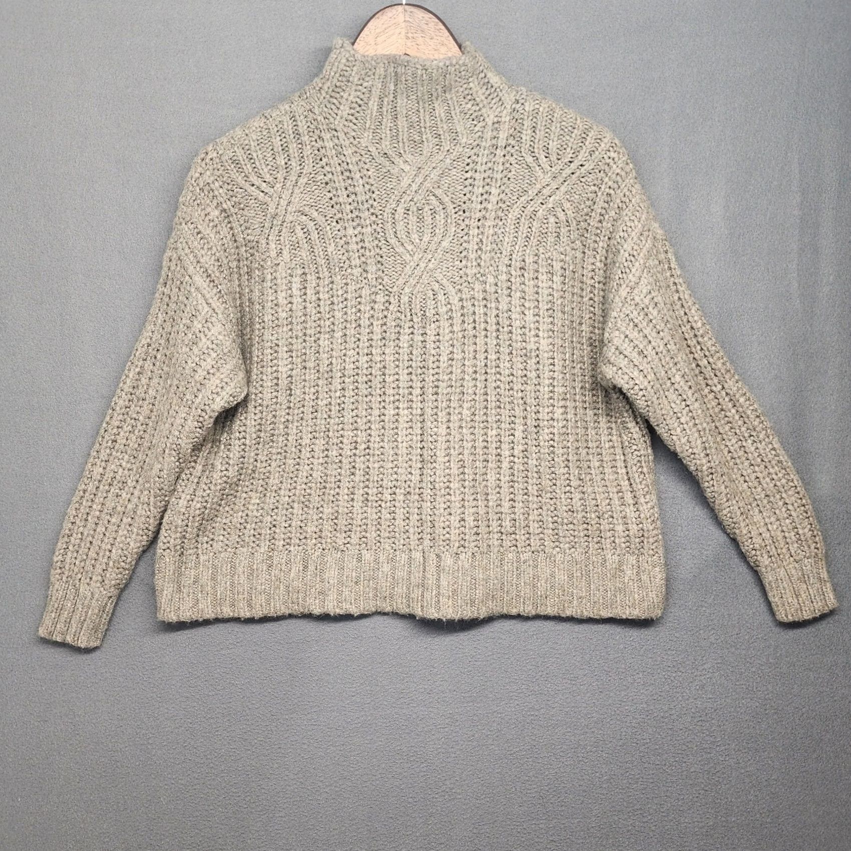 Vintage Aerie Sweater Womens Small Tan Cable Knit Wool Blend Mock Neck Fisherman Cropped Size S / US 4 / IT 40 - 2 Thumbnail