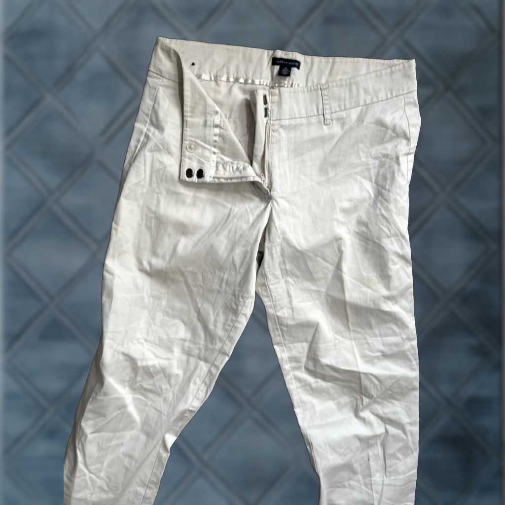 Tommy Hilfiger TOMMY HILFIGER White 8 Chino Pants Women Regular Flat Front Ankle Zip Pockets Cotton Blend Twill Nautical Image: 26 in Inseam VINTAGE? No. Size 30" / US 8 / IT 44 - 1 Thumbnail