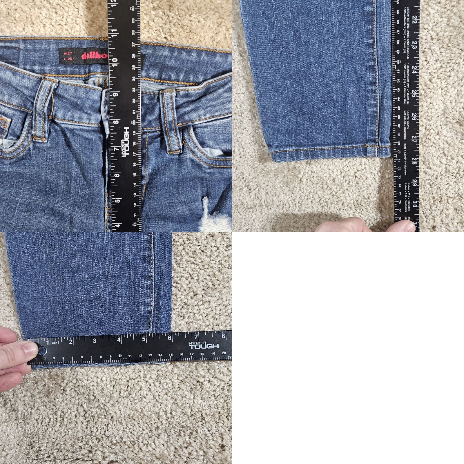 Vintage Dollhouse Women's Blue Straight Jeans Size 5 Distressed Destroyed Slim Stretch Mid Rise Size 27" / US 4 / IT 40 - 8 Thumbnail
