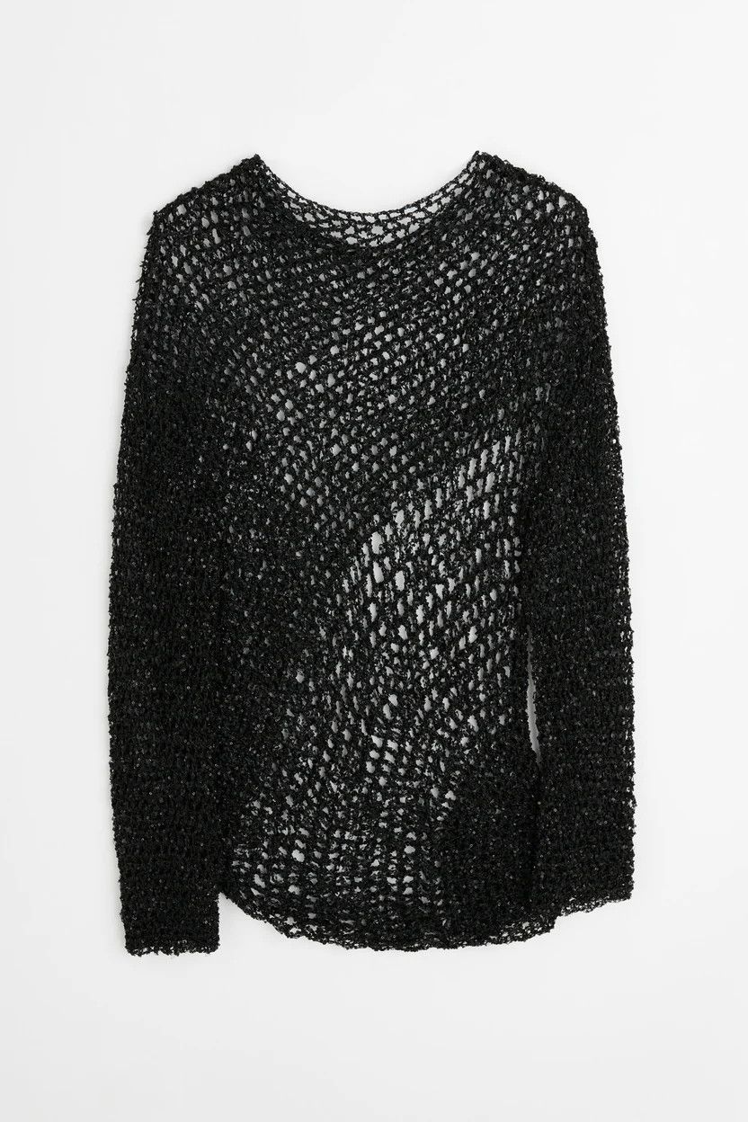 Judy Turner o1mle0225 Unisex Scilla Crochet Sweater in Black Size US S / EU 44-46 / 1 - 2 Thumbnail