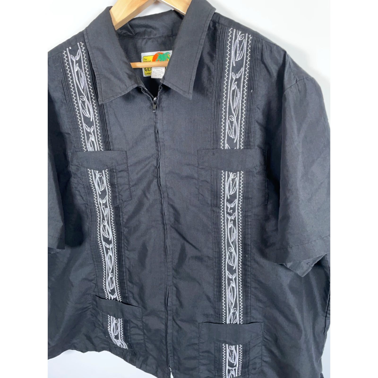 Haband VINTAGE Haband Guayabera Pocket Shirt Men's 3X Black Cotton Blend Zip Up Cuban Tony Soprano Shirt Size US XXL / EU 58 / 5 - 7 Thumbnail
