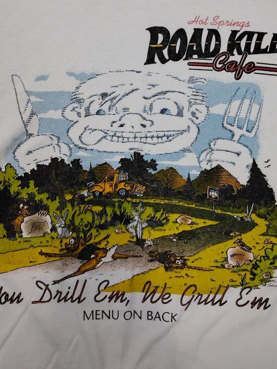 Fruit Of The Loom Vintage Road Kill Cafe Menu Hot Springs T-Shirt Size US XL / EU 56 / 4 - 1 Thumbnail