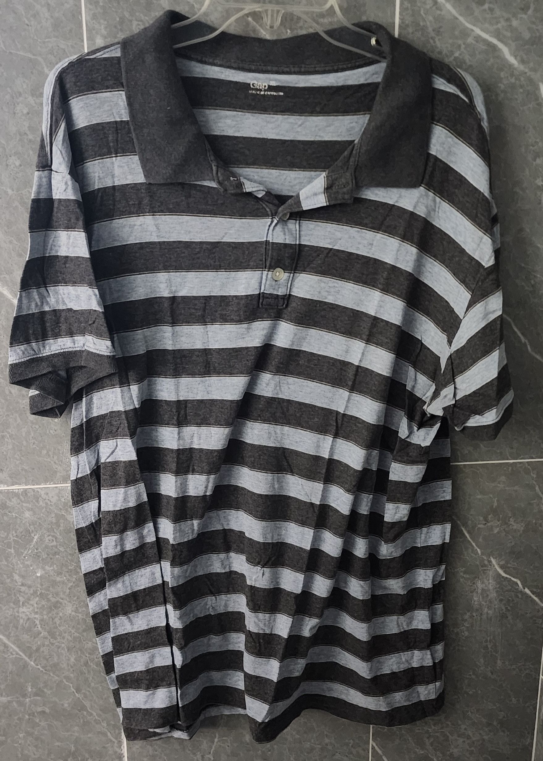 Gap Gap Heather Blue Gray Striped Short Sleeve Polo Shirt XL Size US XL / EU 56 / 4 - 1 Thumbnail