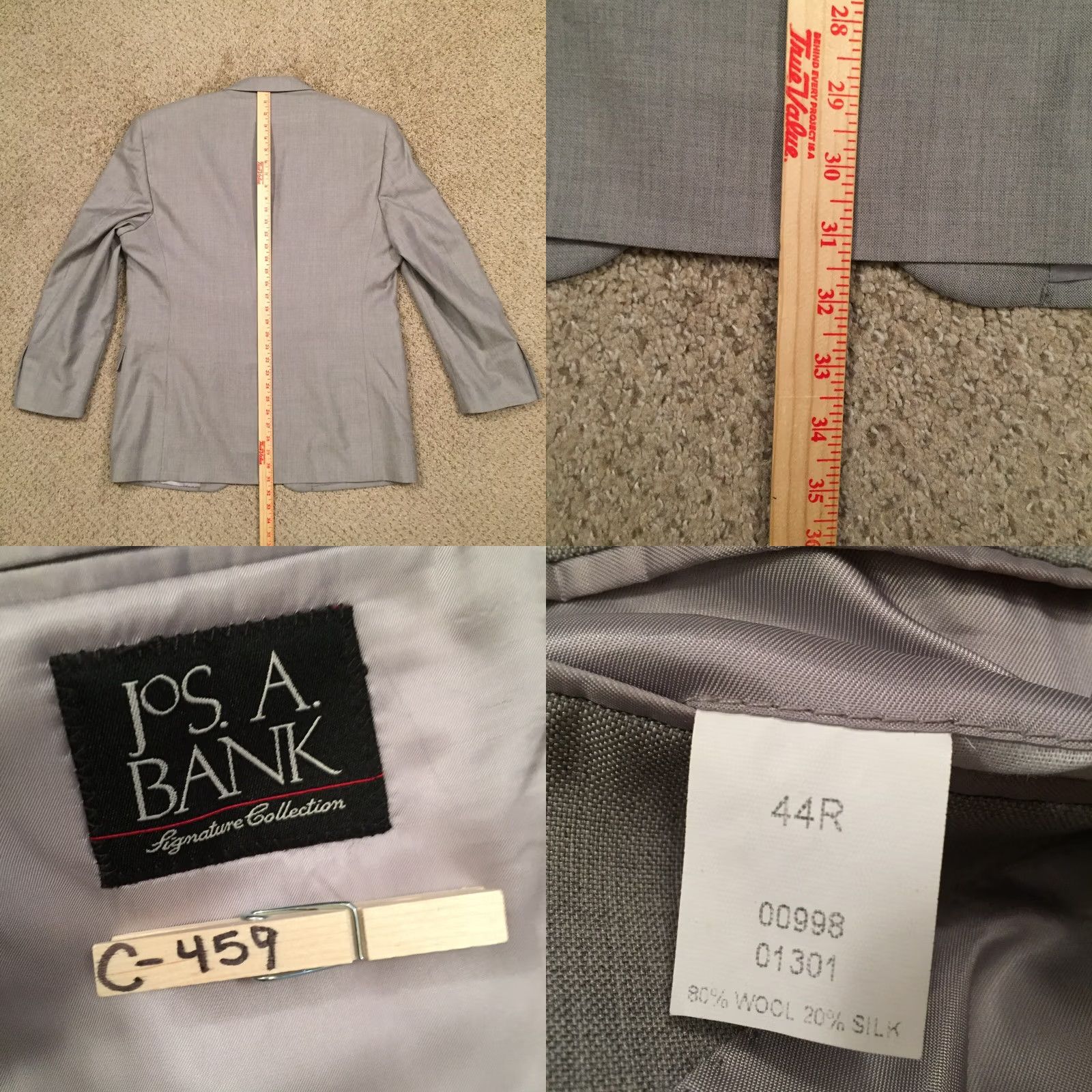 Jos. A. Bank Jos A Bank Blazer Mens 44 Gray Two Button Wool Silk Blend Jacket Blazer Notch Lapel Single-Breasted Two-Button Front Vintage? No Size 44R - 8 Thumbnail