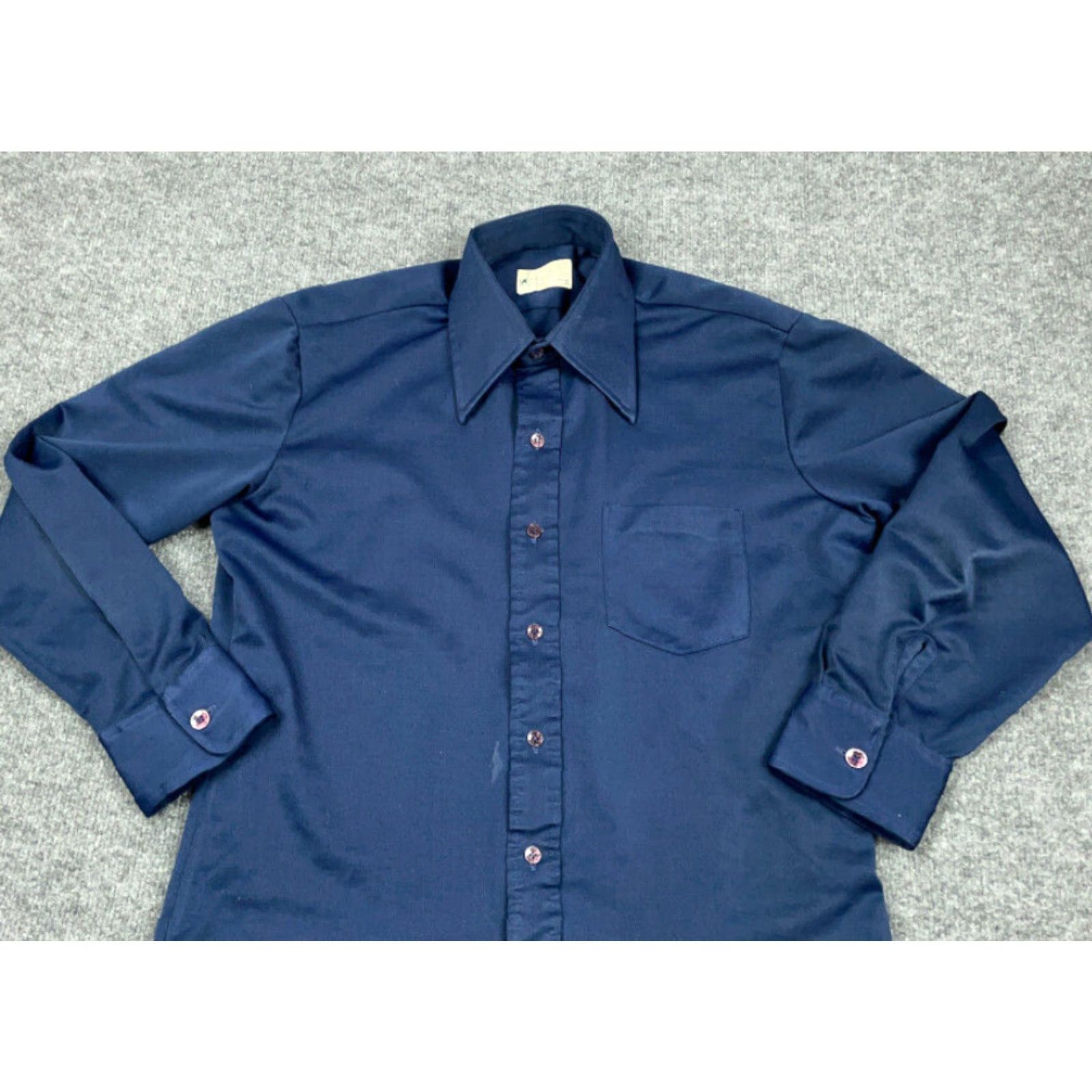 Vintage VINTAGE 80s Mod Style Dark Blue Knit Button-Up Shirt Adult 15 / 33 K-mart Button-Front Solid Long Sleeve Collared Casual Mens Size US M / EU 48-50 / 2 - 3 Thumbnail