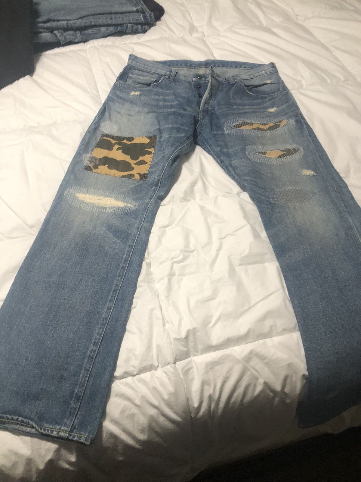 Bape Super rare nigo bape yellow camo patch work jeans Size US 34 / EU 50 - 1 Thumbnail