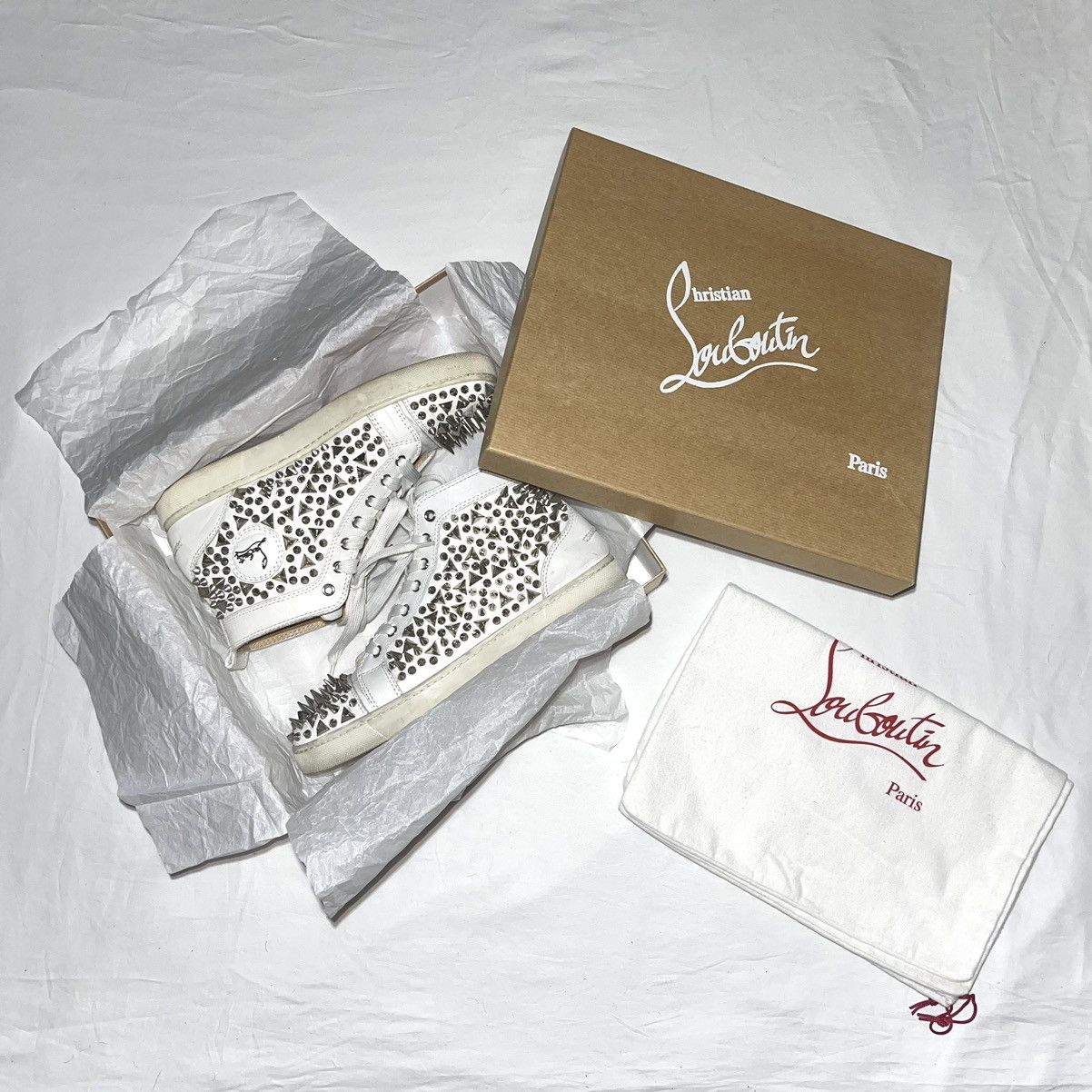 Christian Louboutin white Pik Pik high-top studded sneakers