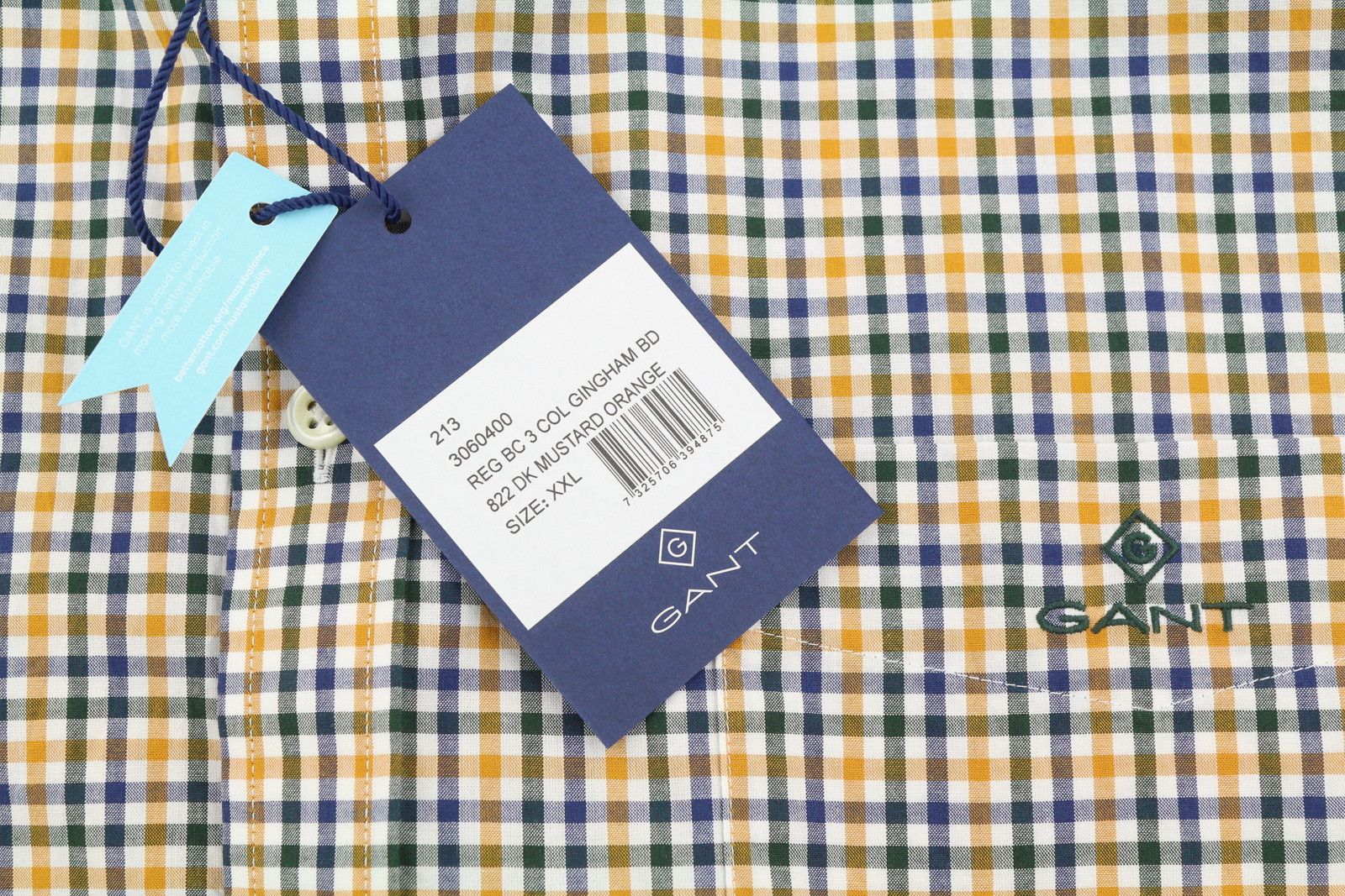 Gant THE BROADCLOTH GINGHAM 2XL Mustard Button 87492 Size US XXL / EU 58 / 5 - 7 Thumbnail