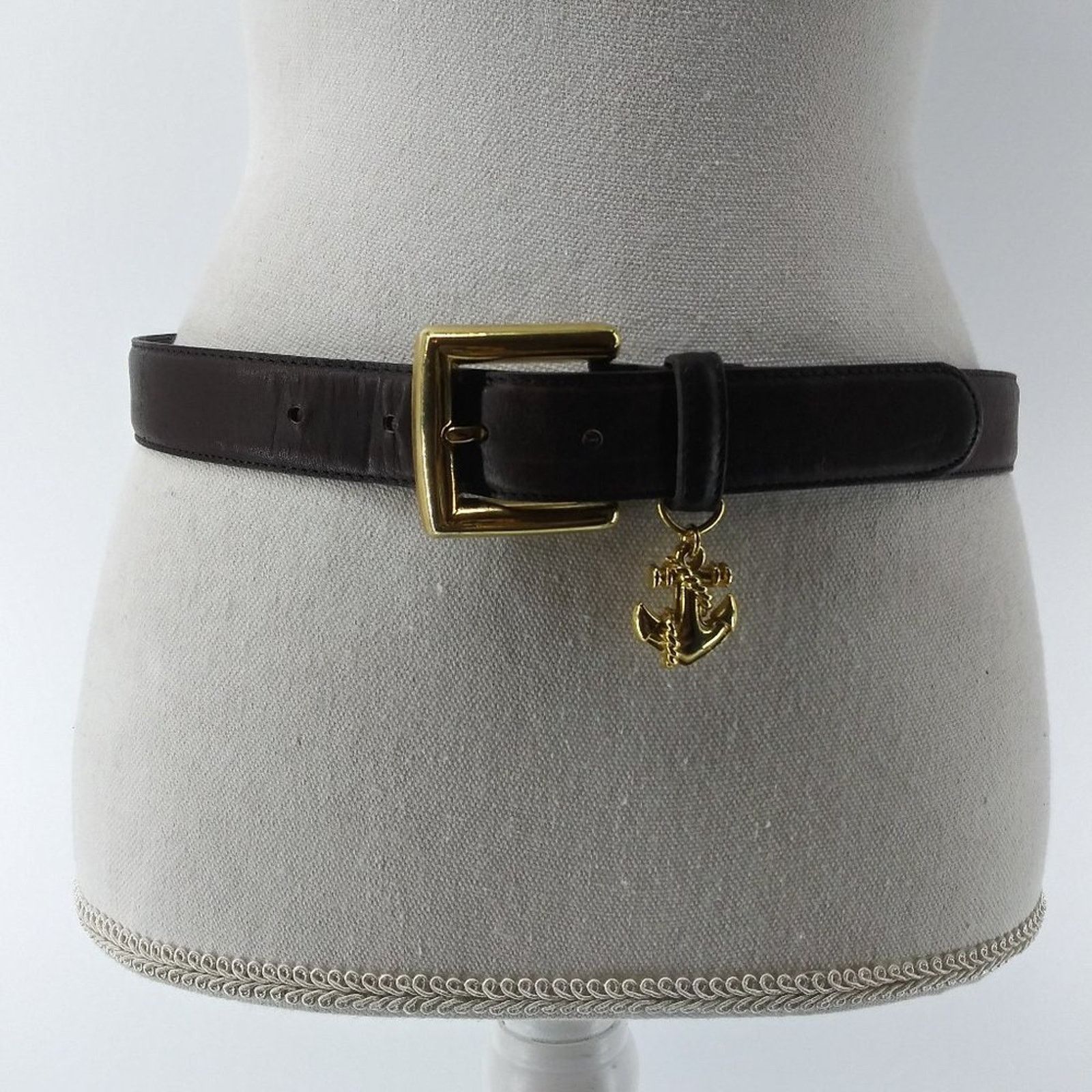 Vintage Women's Brown leather Belt Gold Buckle Anchor Nautical M L Size ONE SIZE - 1 Thumbnail