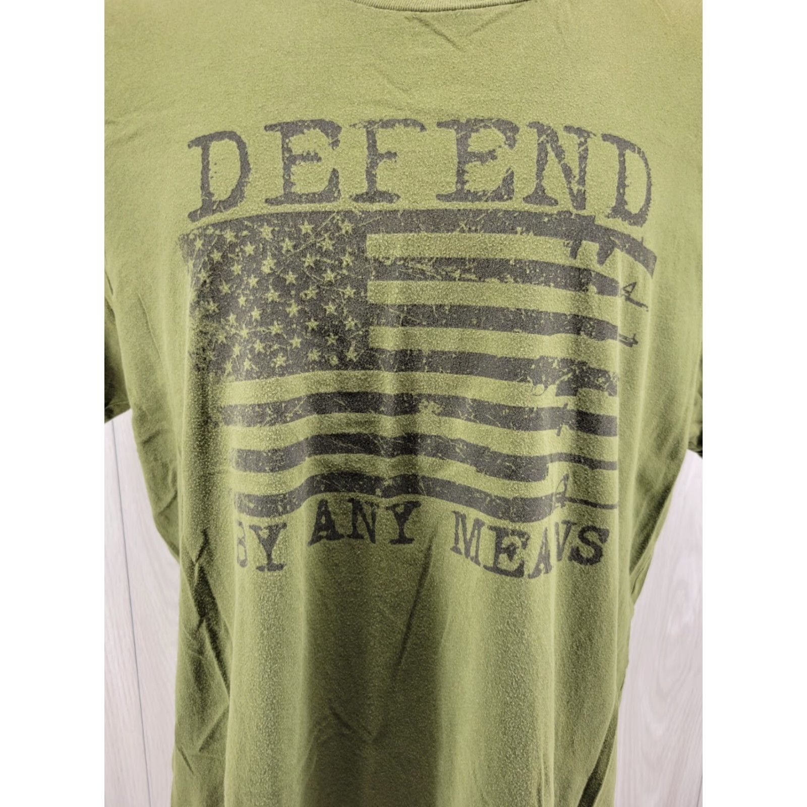 Vintage Grunt Style Defend By Any Means Men’s T-Shirt 2XL Green Black Crew Neck Short Sleeve USA Graphic Size US XXL / EU 58 / 5 - 2 Thumbnail