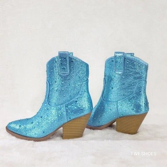 Other Dolly Aqua Blue Rhinestone Cowgirl Country Western Ankle Boo Size US 7.5 / IT 37.5 - 1 Thumbnail