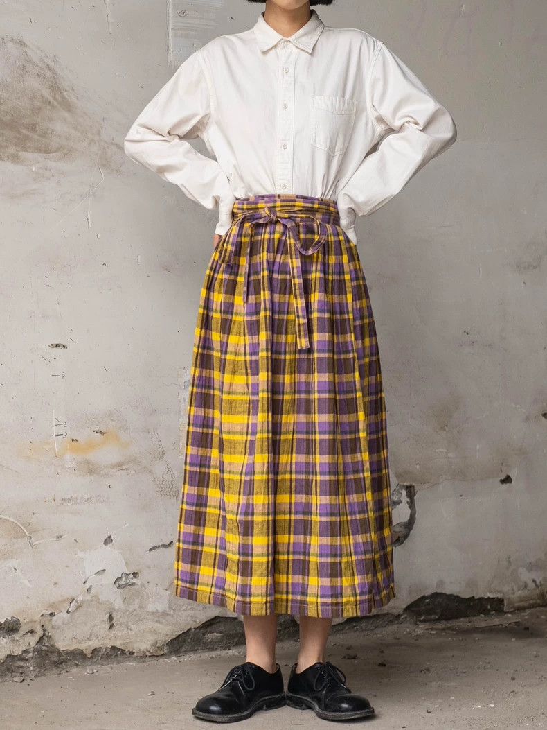 Kenzo KENZO Vintage yellow and purple checkered straps half skir Size 25" / US 0 / IT 36 - 1 Thumbnail