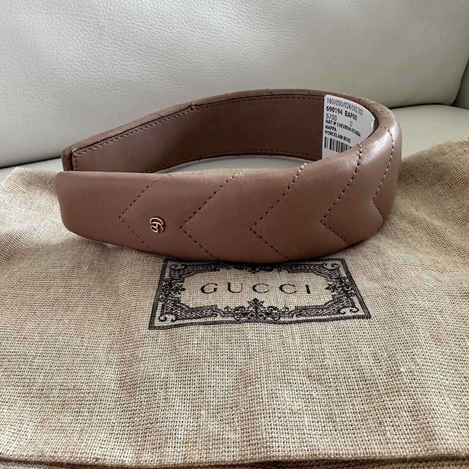Gucci NWT GUCCI LEATHER POWDER HEADBAND ONE SIZE LIGHT NUDE Size ONE SIZE - 3 Thumbnail