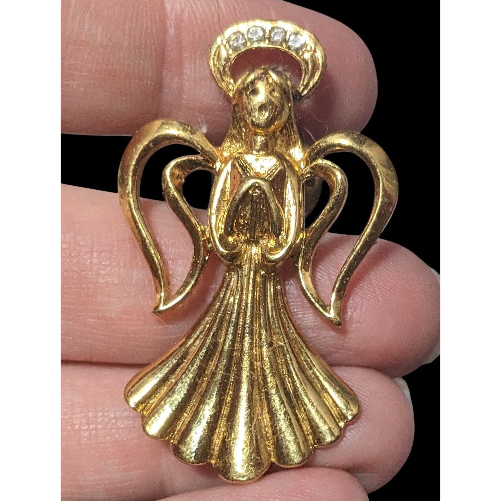 Other Vintage Guardian Angel Gold Tone Rhinestone Halo Lapel Pin Size ONE SIZE - 2 Thumbnail