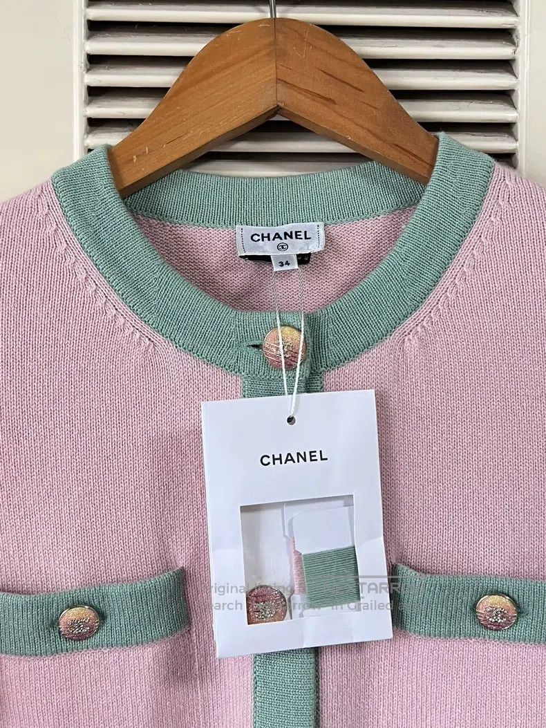 Chanel Chanel 24C pink and green cashmere knitted cardigan coat Size XXS / US 00 / IT 34 - 3 Thumbnail