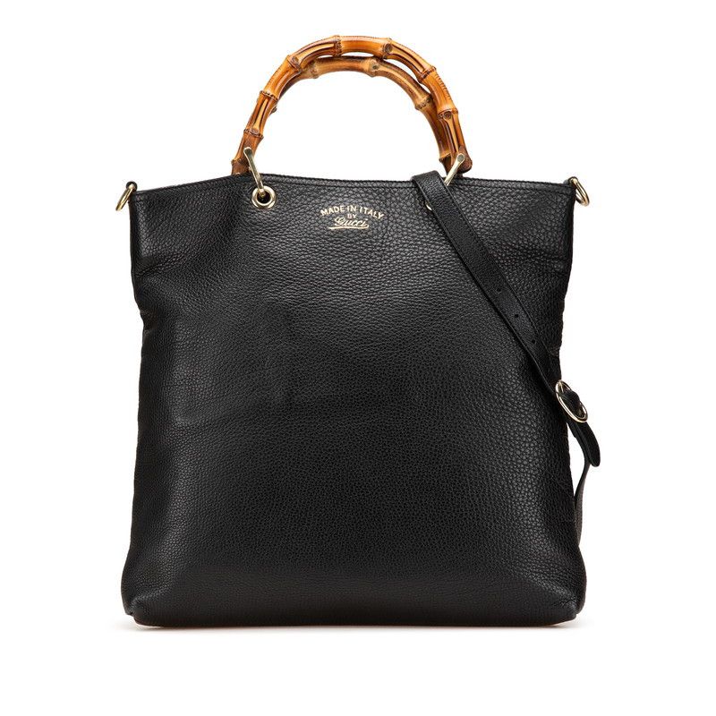 Gucci Gucci Bamboo Leather 2Way Handbag Leather Shoulder Bag 323663 in Black, Women's