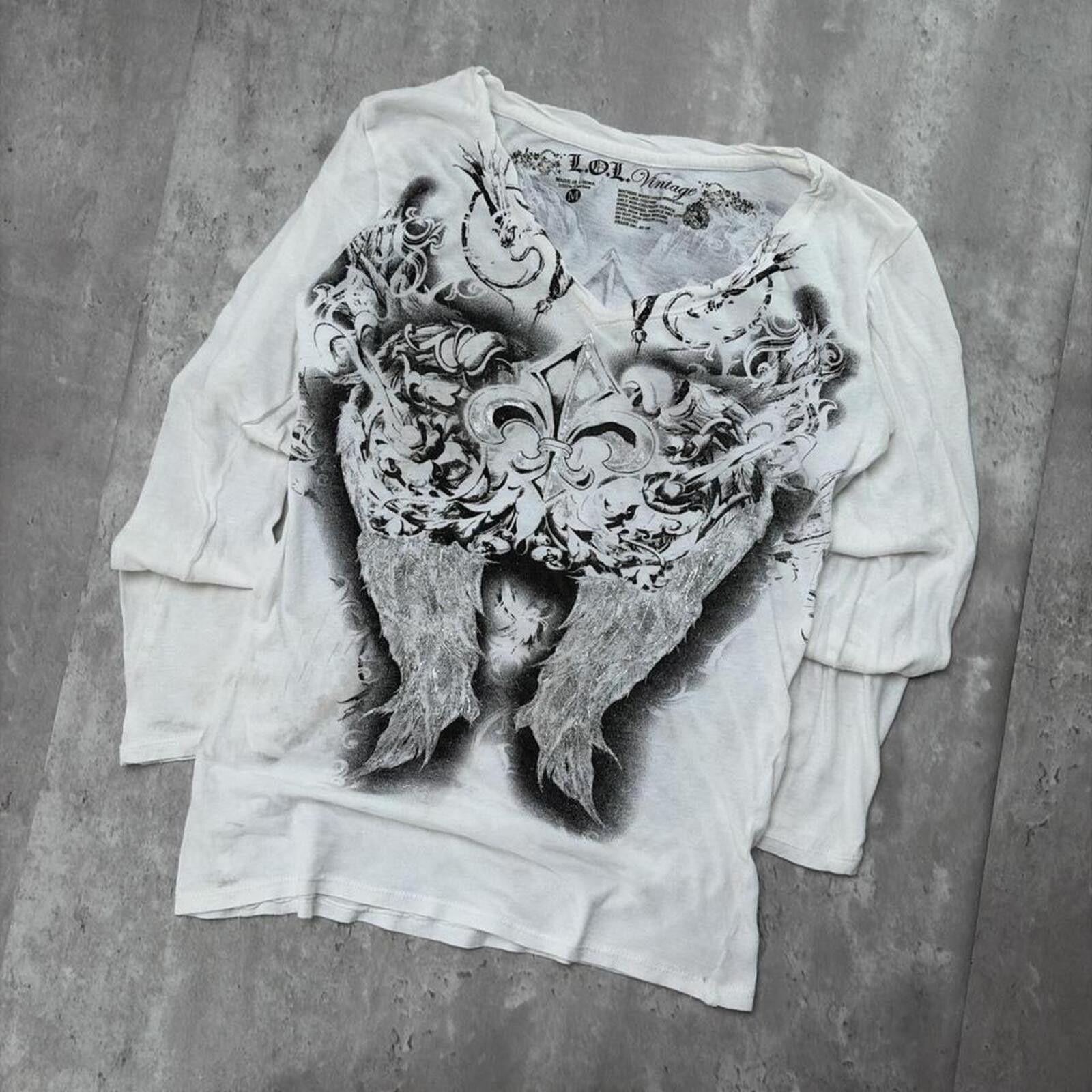 Other Y2K L.O.L. Vintage Gothic Angel Wings Long Sleeve Shirt Size L / US 10 / IT 46 - 3 Thumbnail