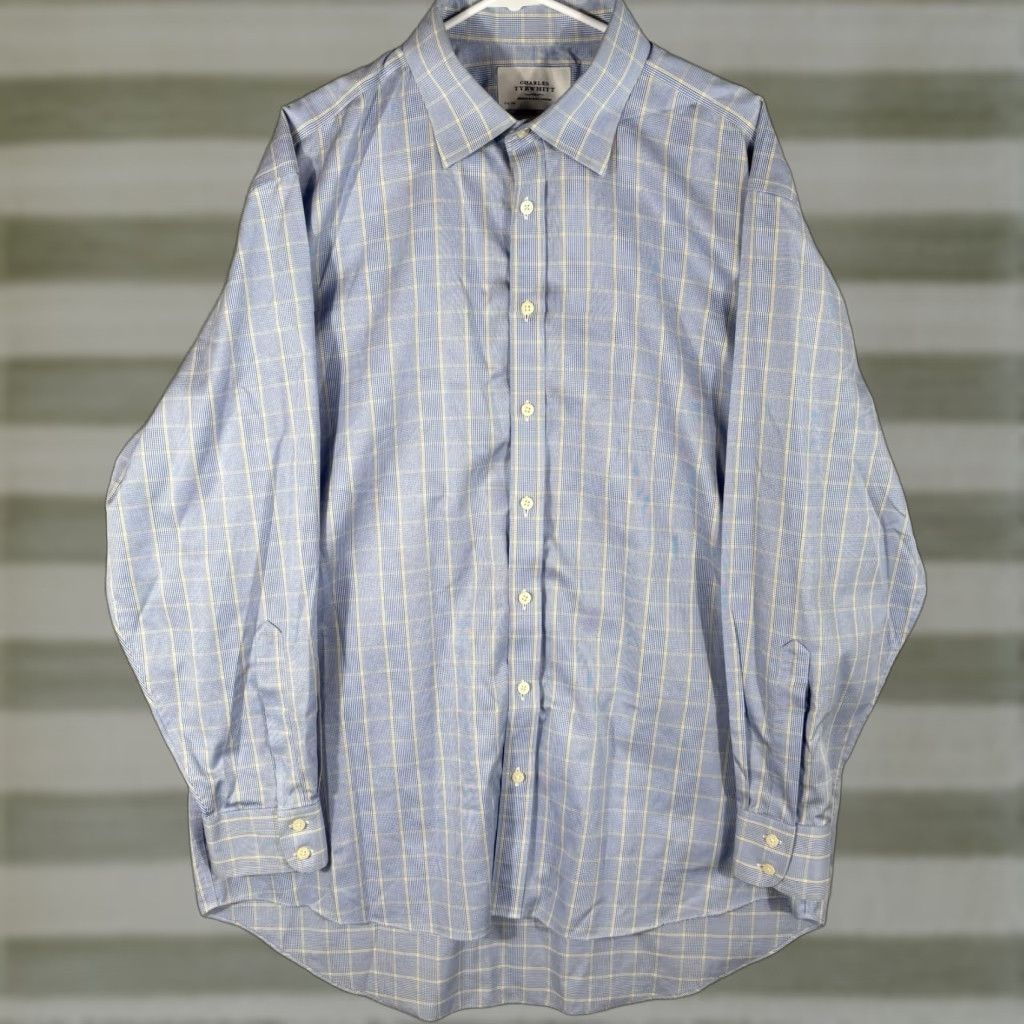 Charles Tyrwhitt Charles Tyrwhitt Shirt Mens 17.5/35 White Blue Glen Check Long Sleeve Non-Iron Slimming Pattern Check Dress Shirt Men Regular Size Size US XXL / EU 58 / 5 - 1 Thumbnail