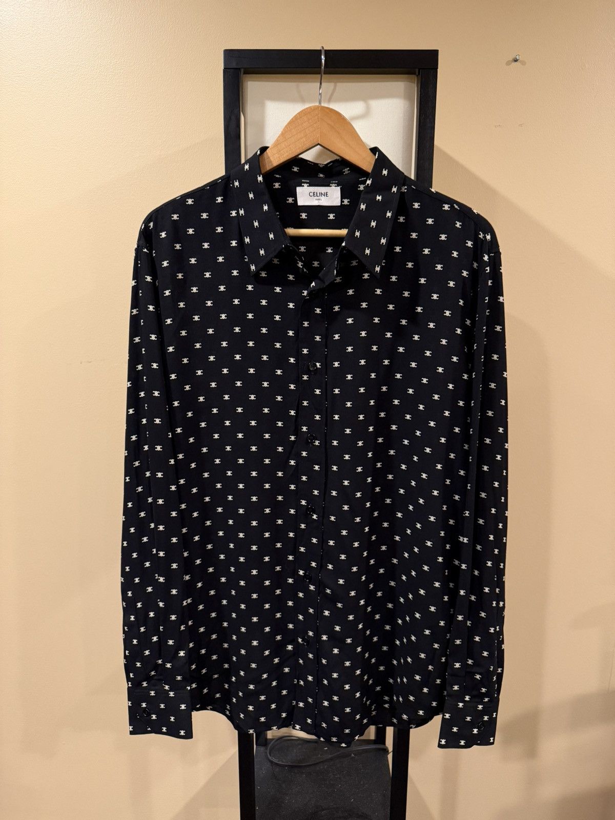 Celine Celine x Hedi Loose Viscoe Triomphe Logo Print Button Shirt Size US L / EU 52-54 / 3 - 8 Thumbnail