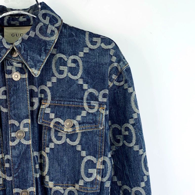 Gucci Gucci Blue logo jacquard full-print cotton lapel long-slee Size 25" / US 0 / IT 36 - 3 Thumbnail