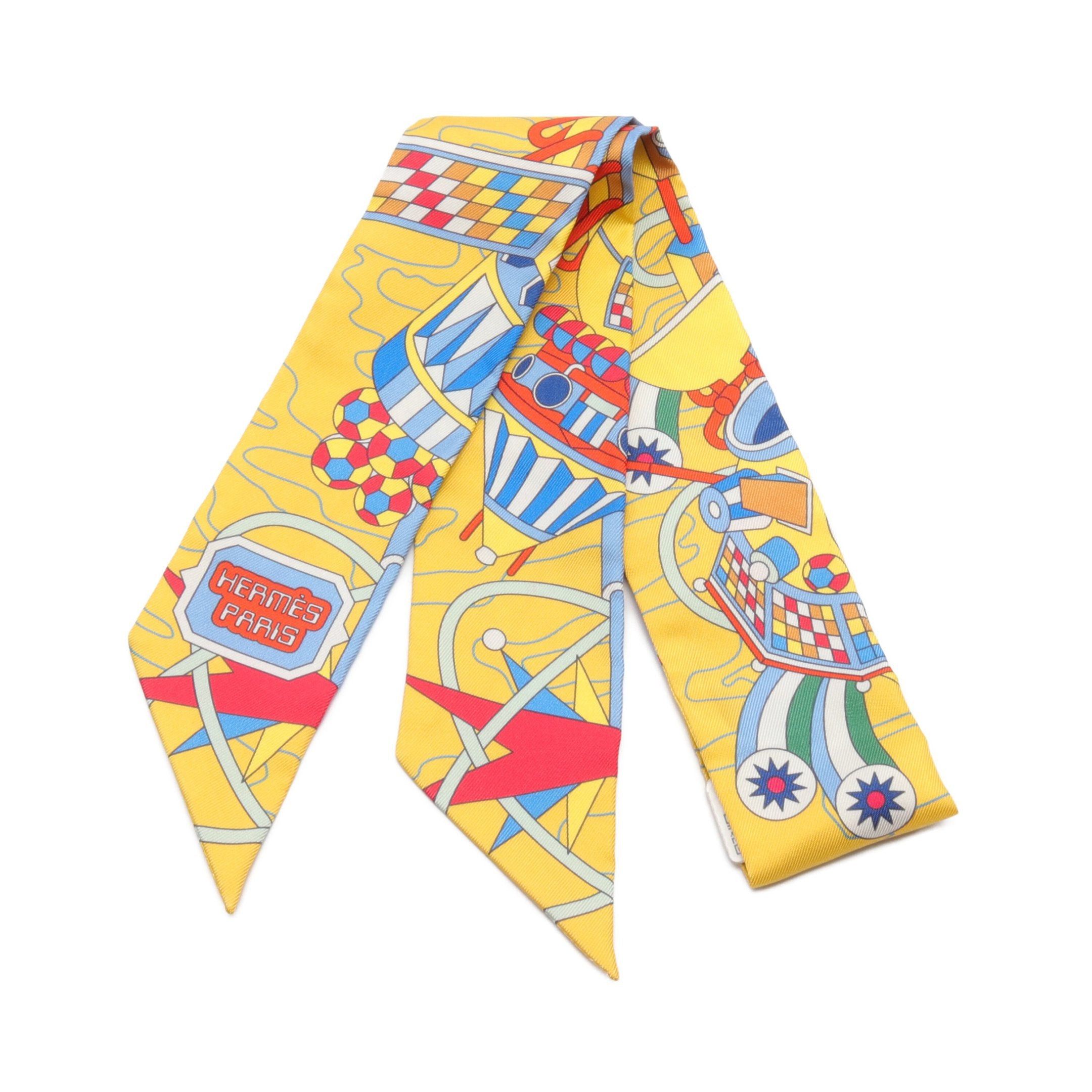 image of Hermes Twilly Odyssey Ribbon Scarf Silk Yellow Multicolor, Women's