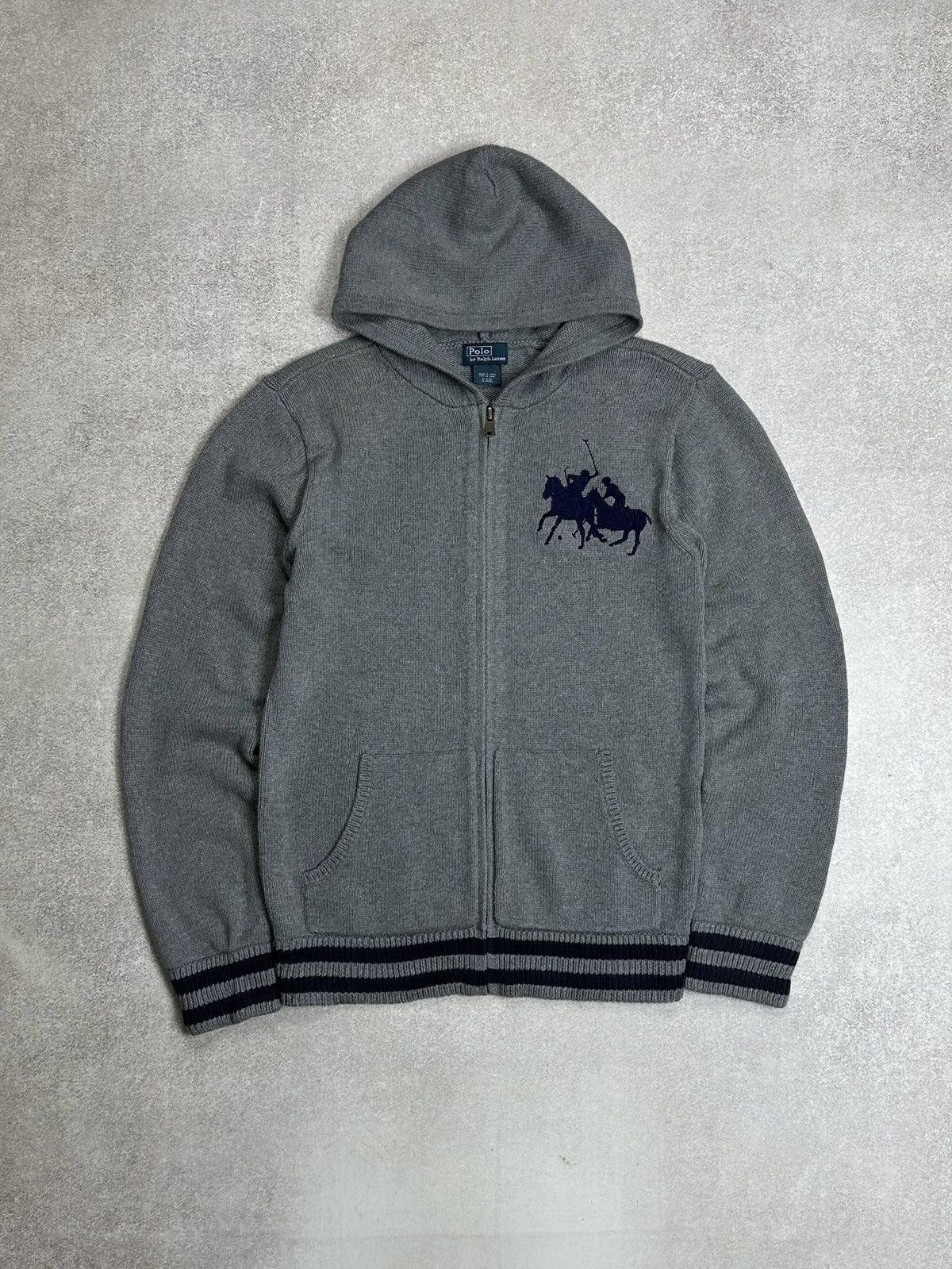 Vintage Polo Ralph Lauren Big Pony Knit Zip Hoodie Rare S