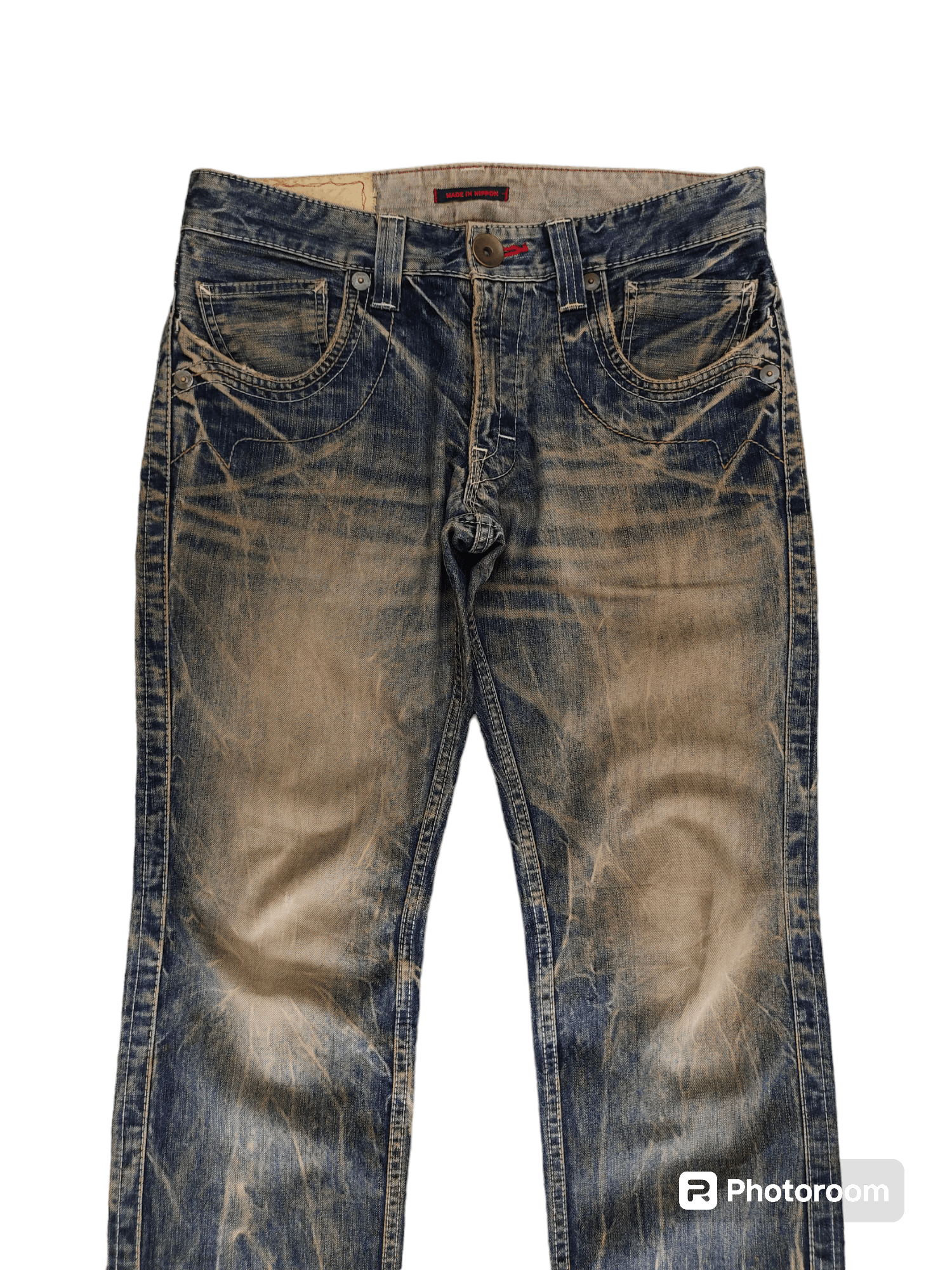 If Six Was Nine 1990s Blue Way Japan Clawmark Distress Faded Denim Jeans Size US 33 - 2 Thumbnail