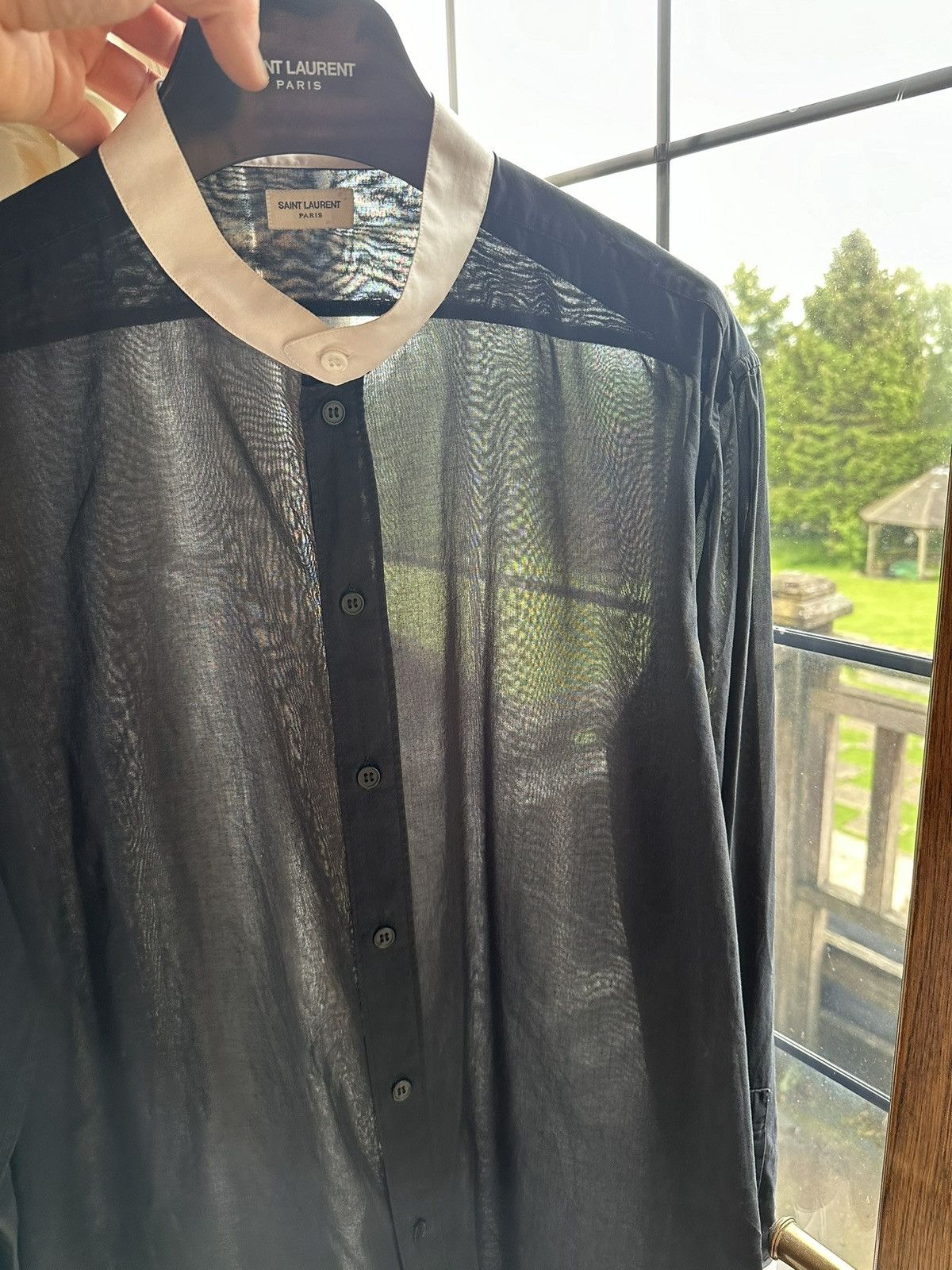 Saint Laurent Paris SS13 Saint Laurent semi sheer dinner Henley grandad shirt 42 Size US L / EU 52-54 / 3 - 6 Thumbnail