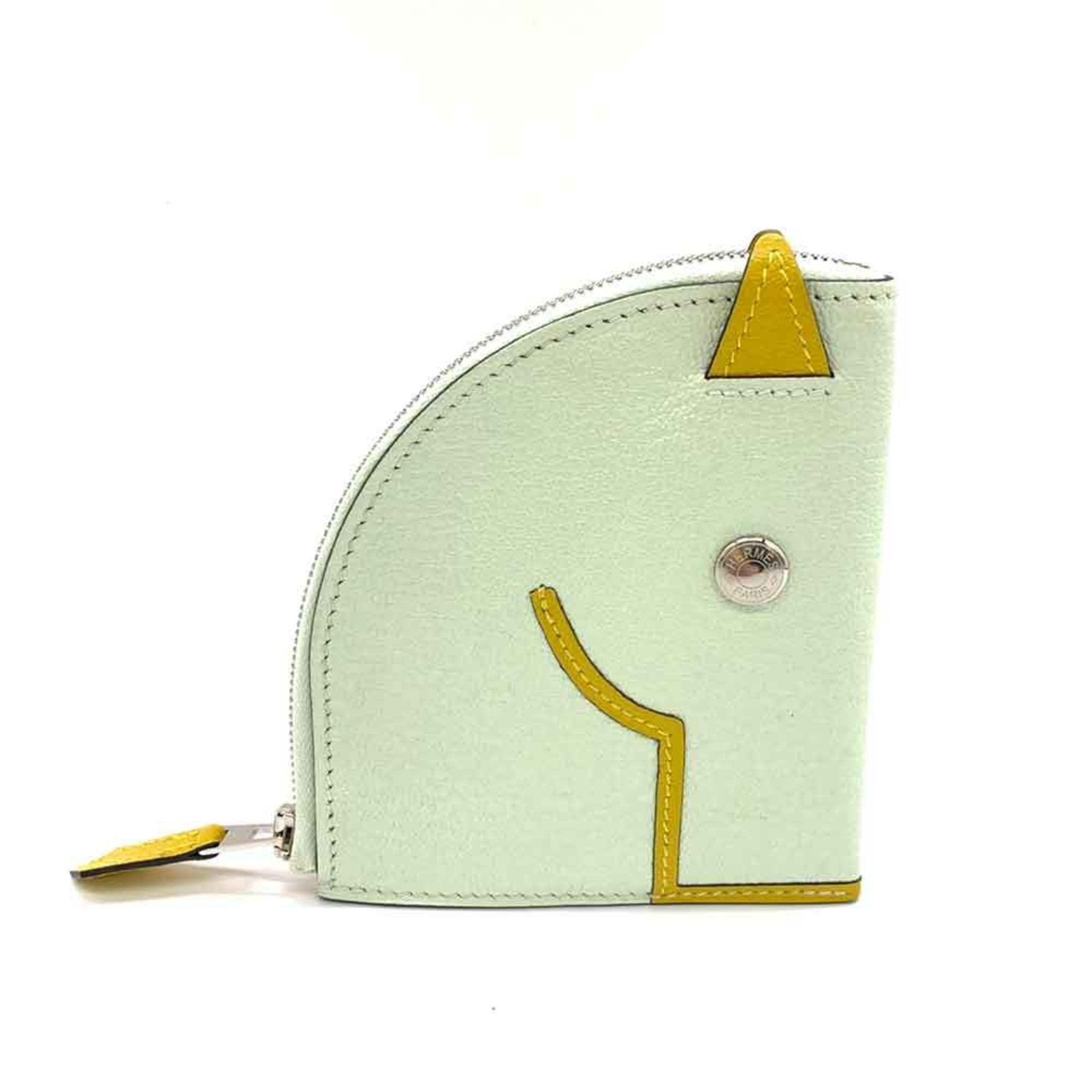 image of Hermes Wallet Paddock White X Yellow Wallet/coin Case Coin Purse Horse Serie Women's Chevre Leather