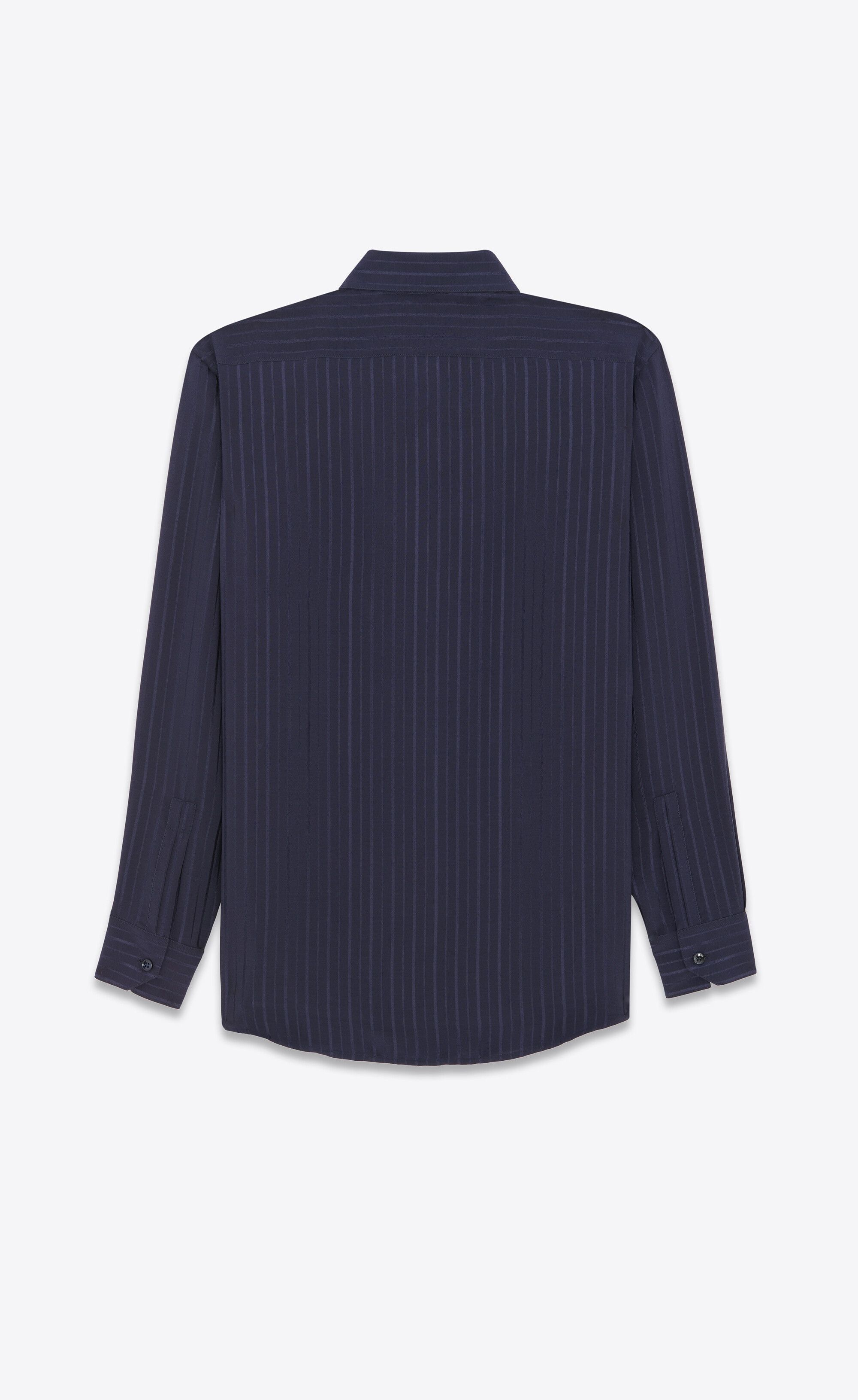 Saint Laurent Paris oc11z1225 646850 Shirt in Striped Silk Crepe De Chine Blue Size US S / EU 44-46 / 1 - 2 Thumbnail