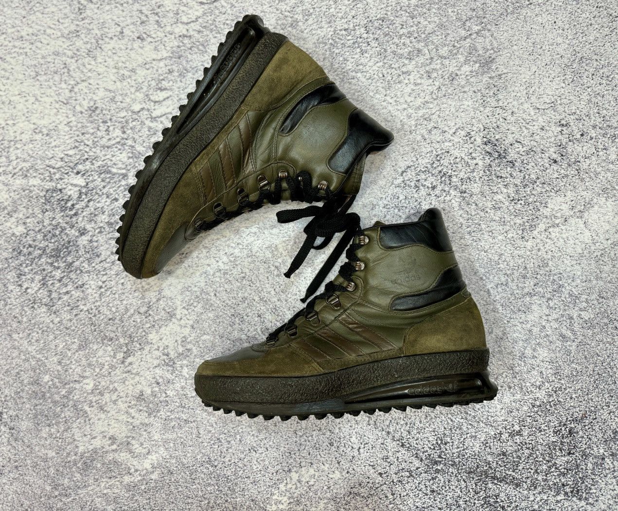 image of Adidas Vintage 80's Trekking Boots Yugoslavia in Khaki Green, Men's (Size 10)