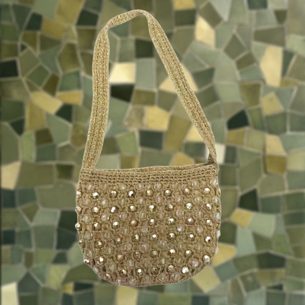 Vintage VINTAGE Walborg Gold Metallic Crochet Knit Beaded Shoulder Bag Purse Small Women Zip Closure 60s Formal Party/Cocktail Beaded Gold Metallic Accent Size ONE SIZE - 1 Thumbnail