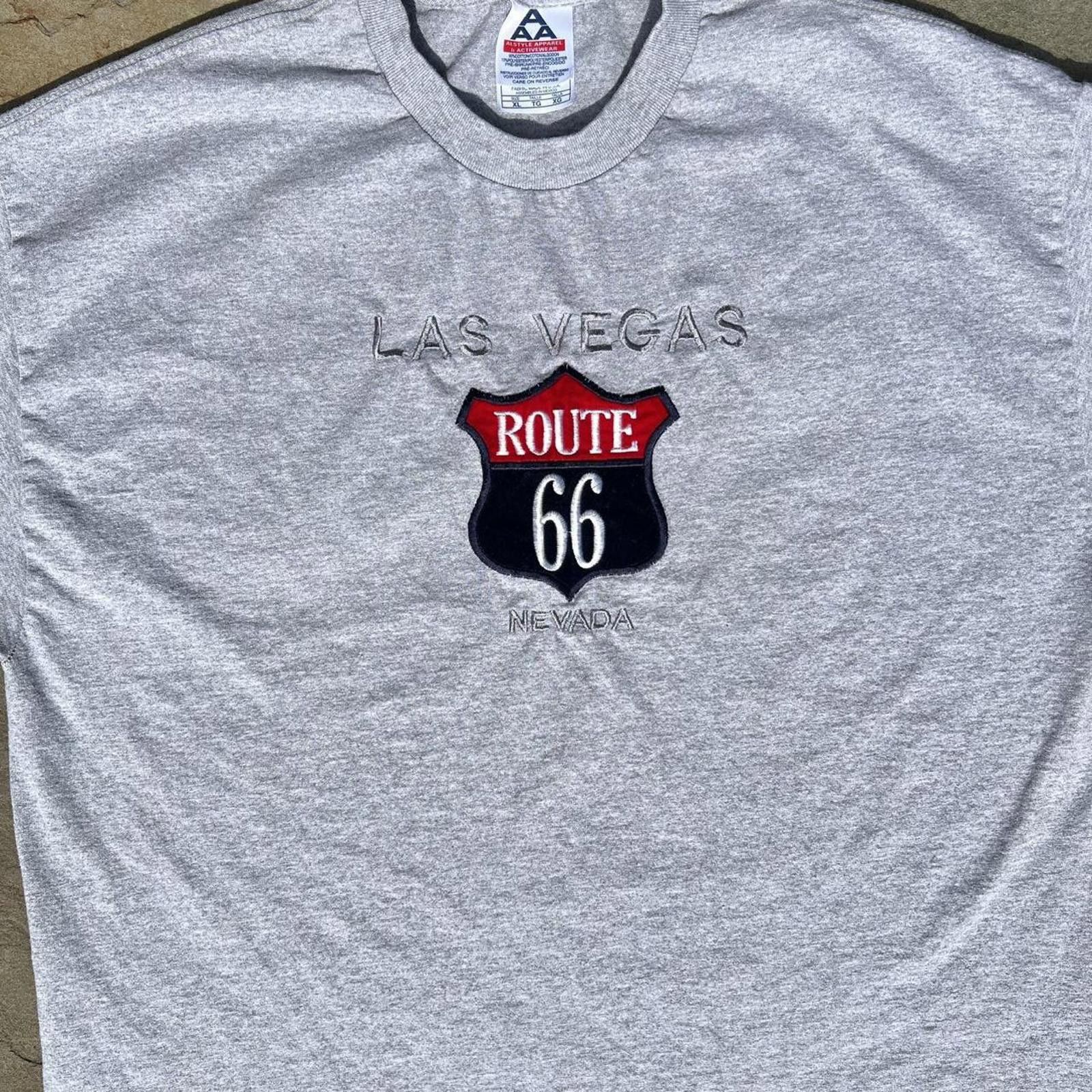 AAA Y2K Las Vegas Route 66 Felt Grey Heather T-shirt Size US XL / EU 56 / 4 - 2 Thumbnail