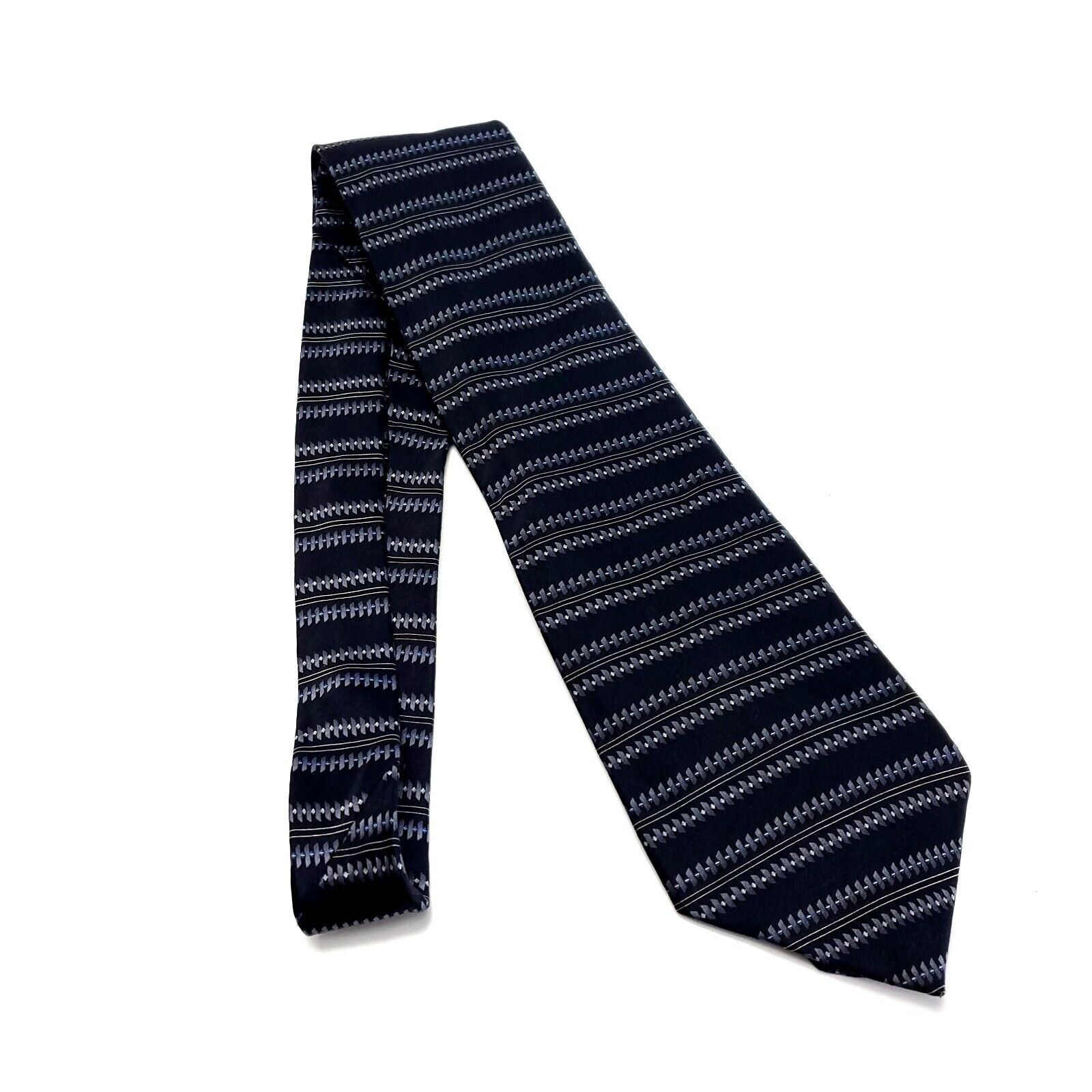 Van Heusen Van Heusen Silk Tie Print Black Striped Short Wide Size ONE SIZE - 6 Thumbnail