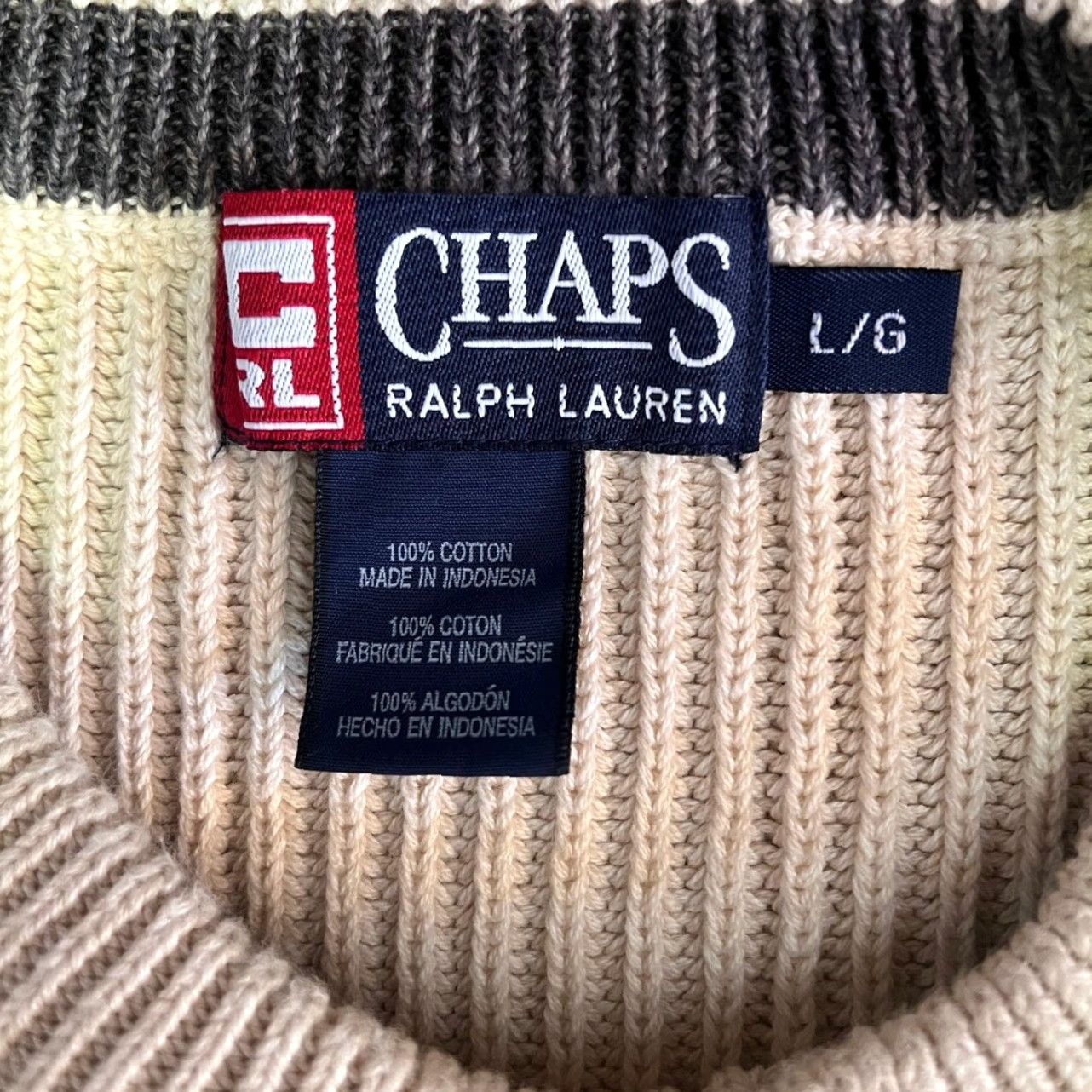 Ralph Lauren VINTAGE Chaps Ralph Lauren Sweater Cable Knit Crew Neck Unisex Adults L Cream 90s Fisherman Chunky Knit Cotton Size US L / EU 52-54 / 3 - 7 Thumbnail
