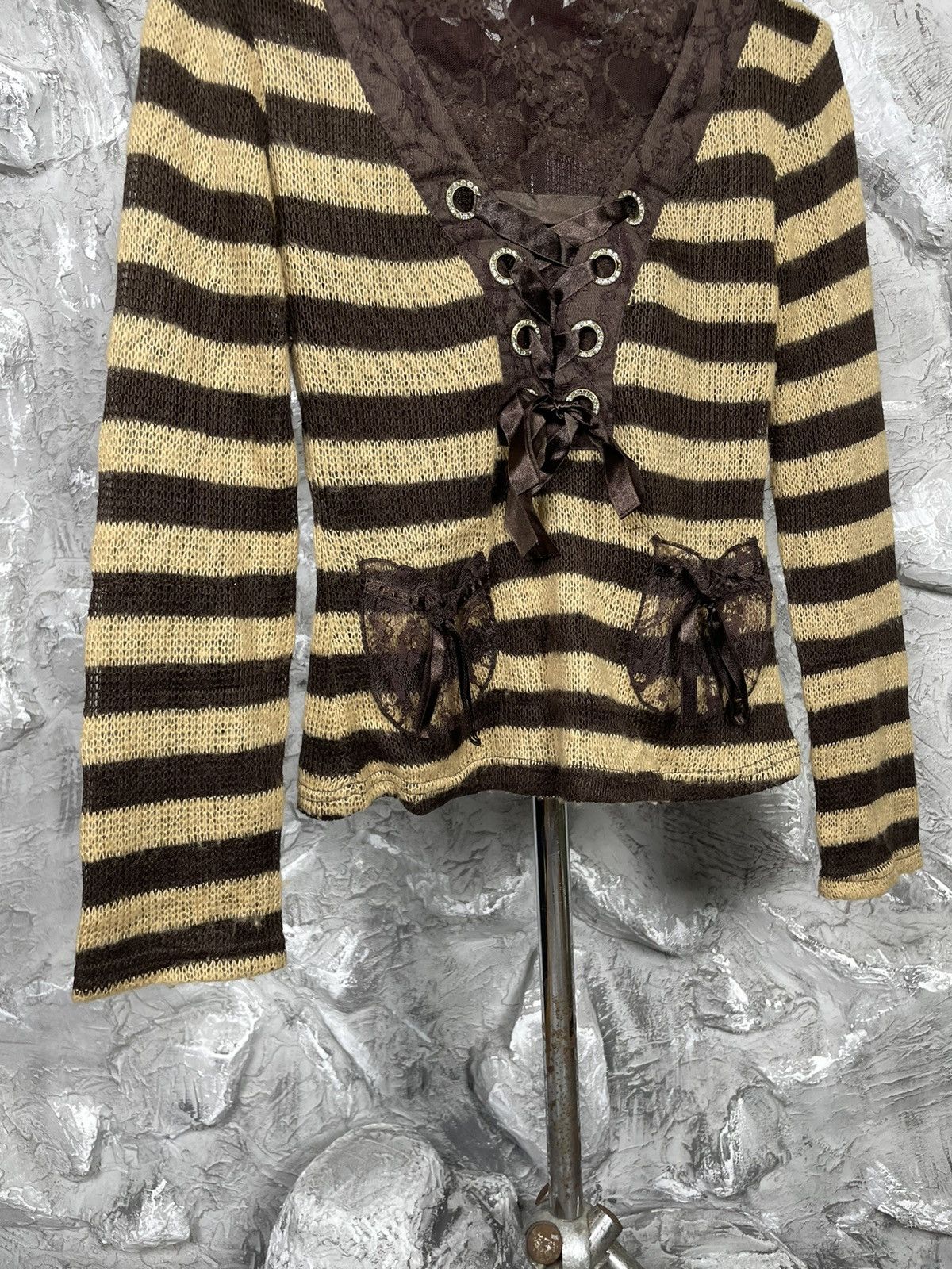 Hysteric Glamour × Japanese Brand Y2K Punk Guipure Pocket Striped Sweater Gothic Style Size S / US 4 / IT 40 - 5 Thumbnail
