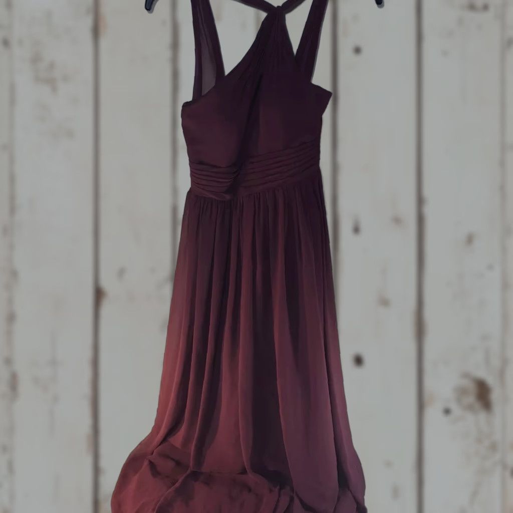 VINTAGE Azazie Burgundy Formal Maxi Dress Women's Size 6 A-Line Keyhole  Neck Wedding Evening