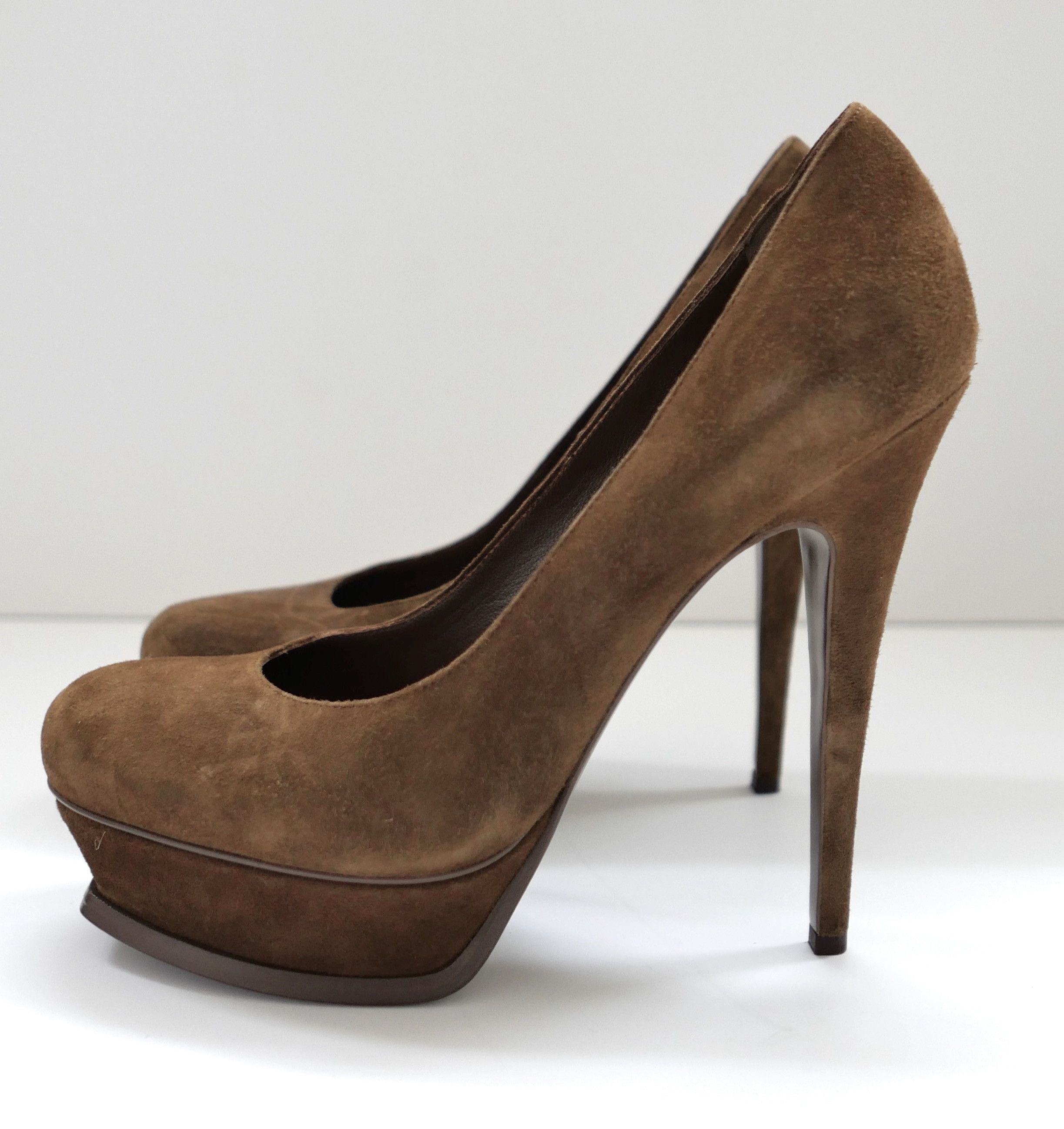 Yves Saint Laurent Yves Saint Laurent Brown Suede Palais Platform Heels Size US 8.5 / IT 38.5 - 1 Thumbnail
