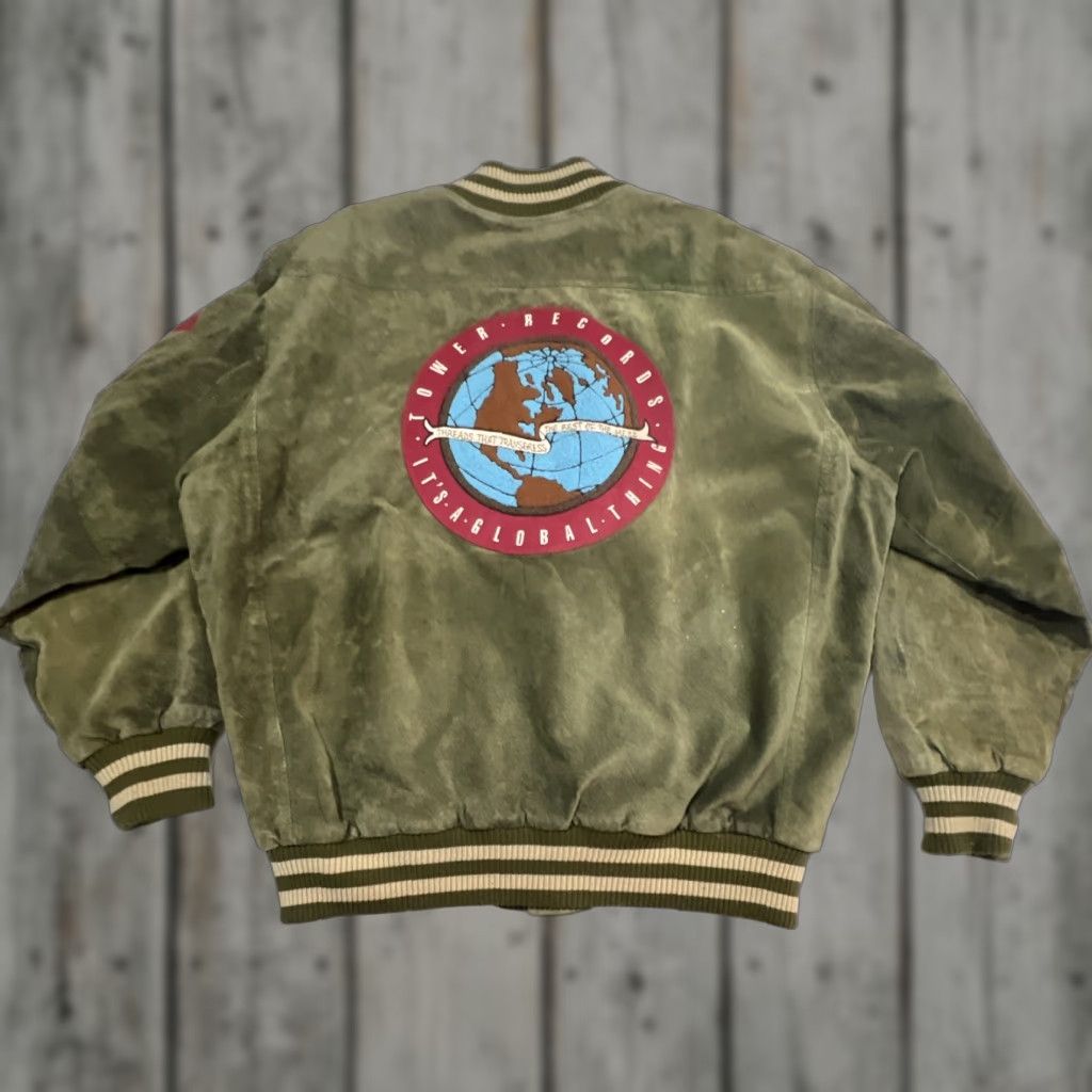 Vintage VINTAGE Tower Records Jacket Shirt Men XL Green Suede Patch Back 1980s Defunct Mens XL Green Suede Hip Hop Size US XL / EU 56 / 4 - 1 Thumbnail
