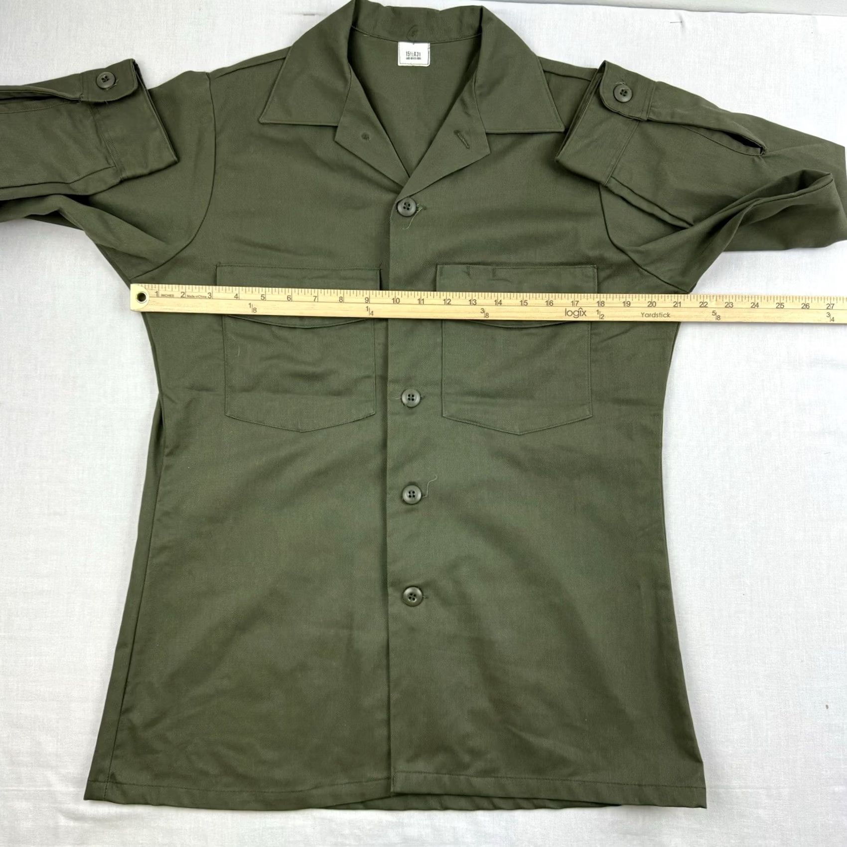 Vintage VINTAGE Army Button-Up Shirt Military USA 1980s Green Collared Long Sleeve Adult Large Mens Shirt Size US L / EU 52-54 / 3 - 7 Thumbnail