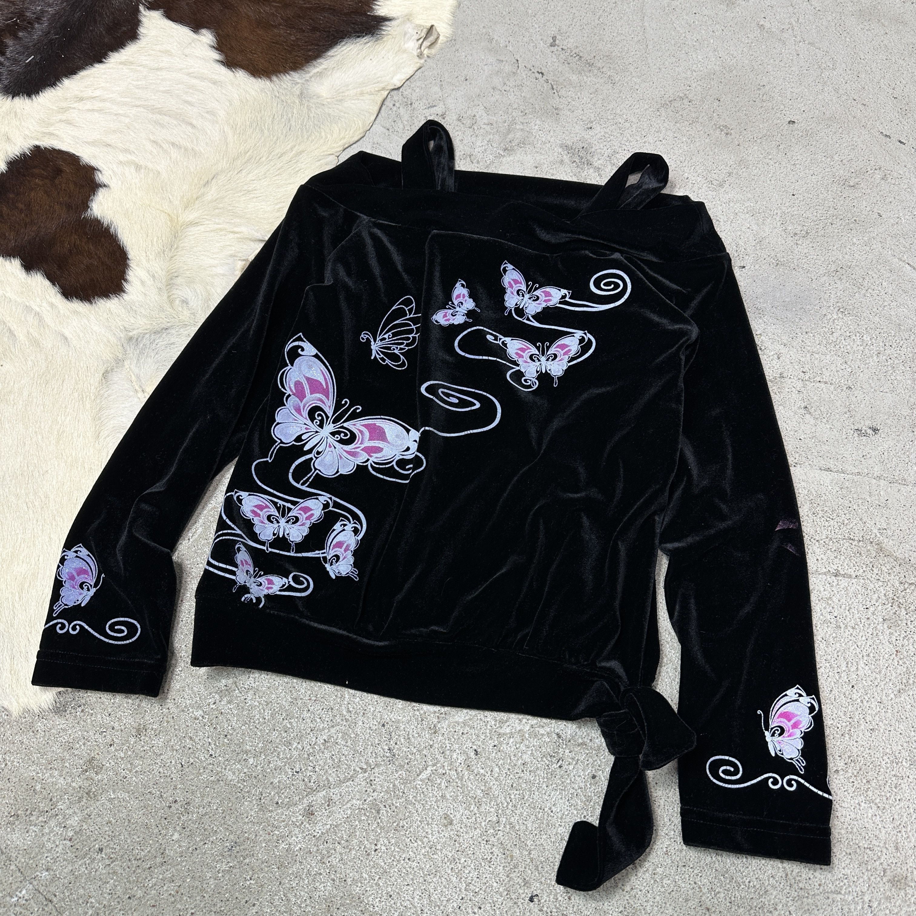 Vintage Vintage Avant Garde Velvet Butterflies Longsleeve 00s Size XS / US 0-2 / IT 36-38 - 4 Thumbnail