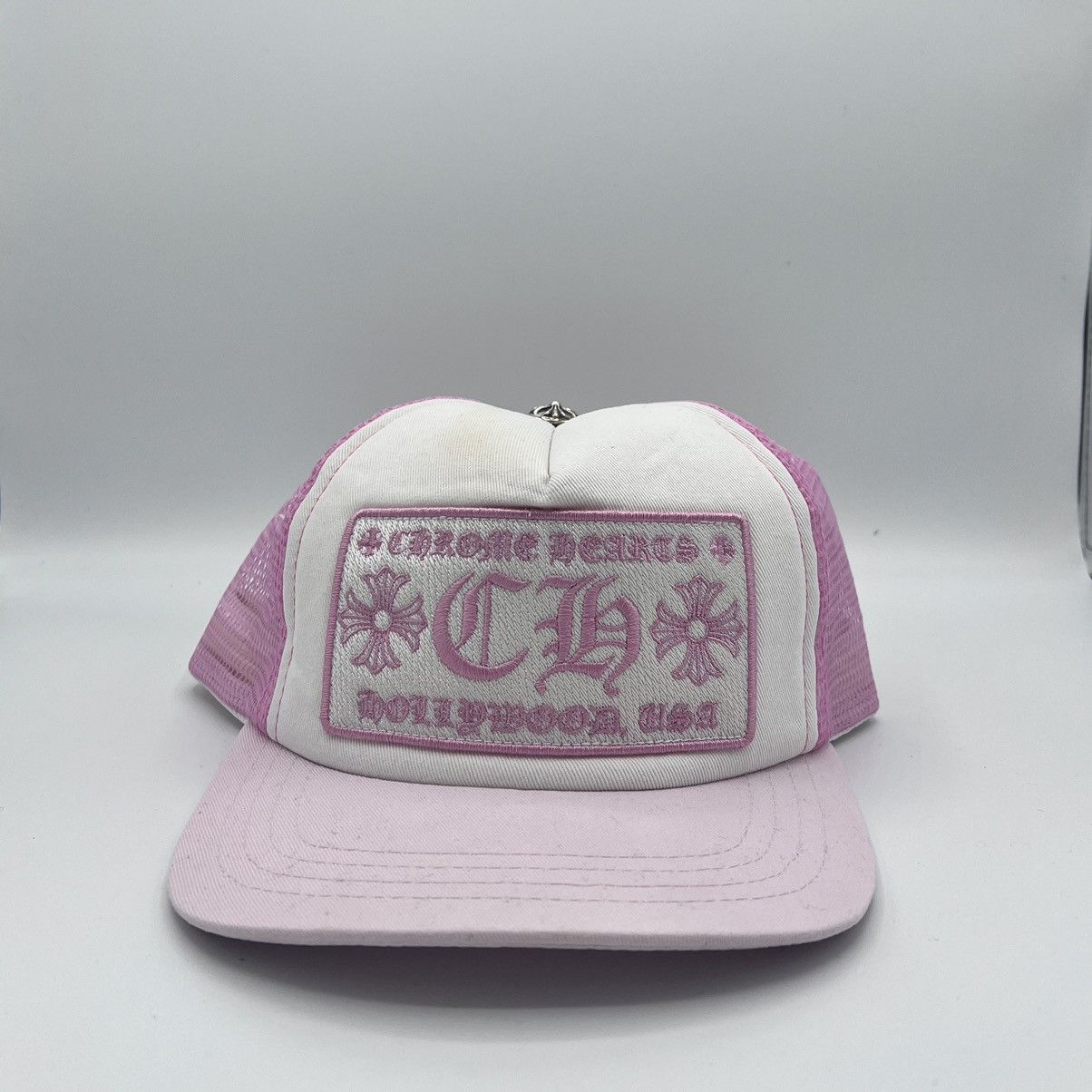 Pre-owned Chrome Hearts Hollywood Ch Pink Trucker Hat (flawed)