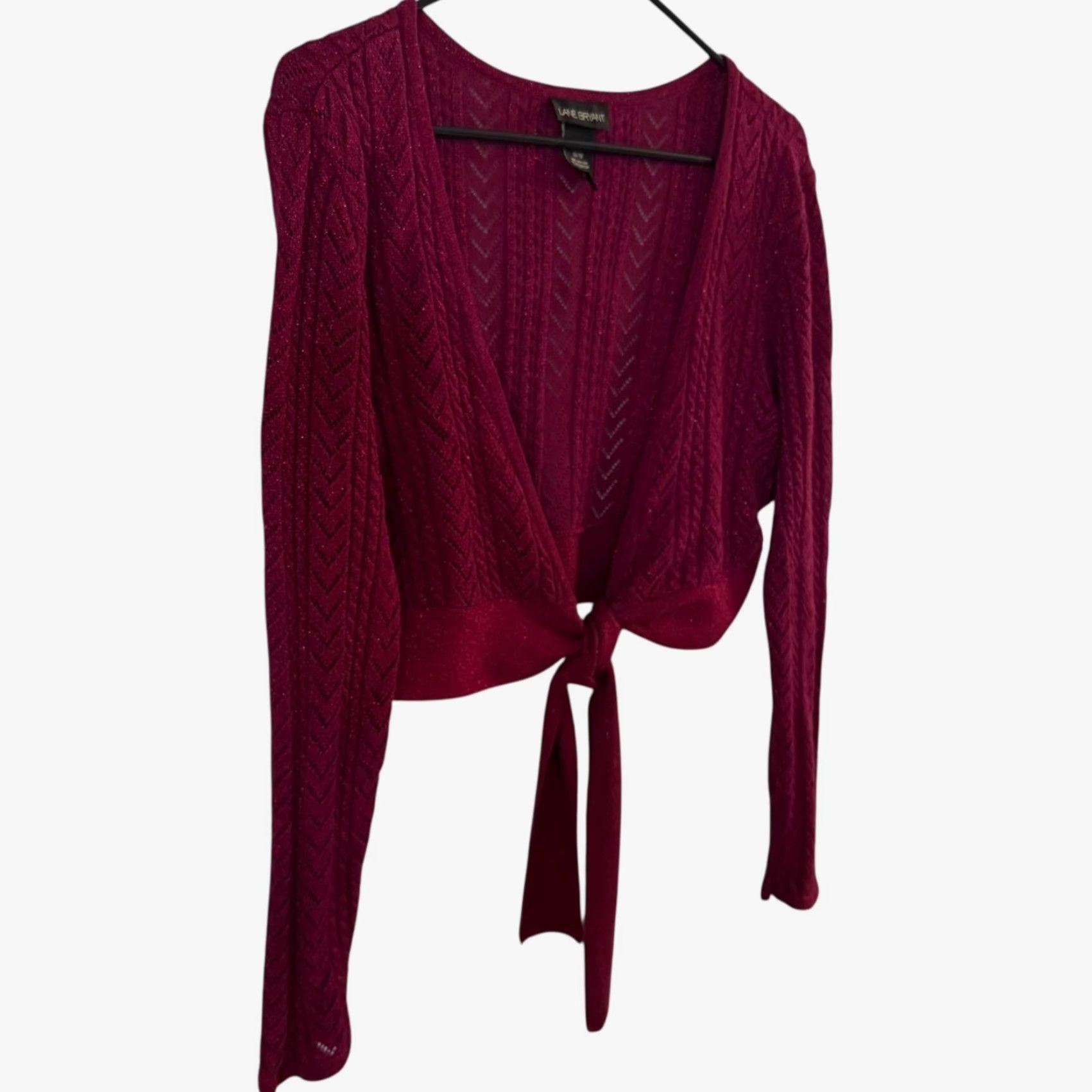 Vintage Lane Bryant Metallic Knit Tie-Waist Cropped Cardigan Red Women's 16 Cardigan Bohemian Preppy City Winter Spring Fall Knit Open Sleeve Long Sleeve Size XXL / US 16-18 / IT 52-54 - 3 Thumbnail
