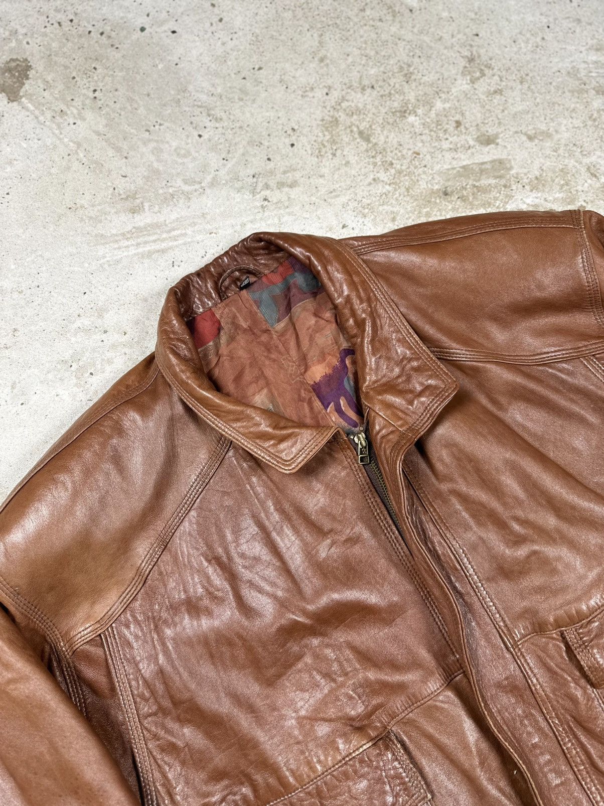 Vintage Vintage 90s Brown Utility Leather Bomber Jacket Boxy archive Size US XXL / EU 58 / 5 - 6 Thumbnail