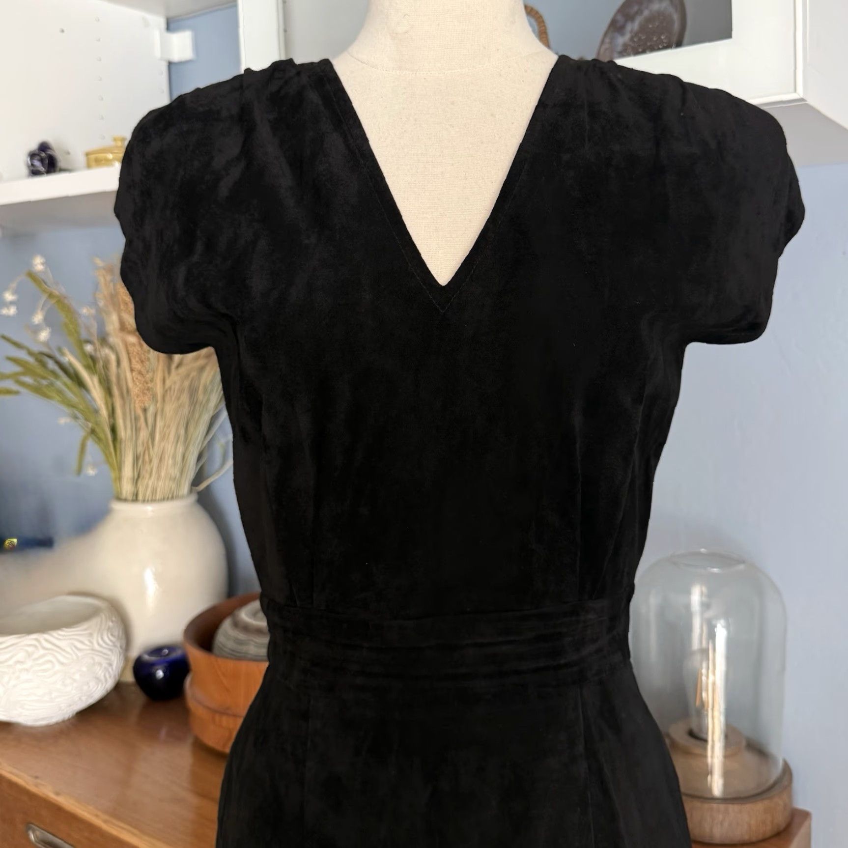 Vintage VINTAGE Bin-Bin Black Suede Leather Sheath Dress XS Open Back Cut-out 1980s Party Womens Size XS / US 0-2 / IT 36-38 - 5 Thumbnail