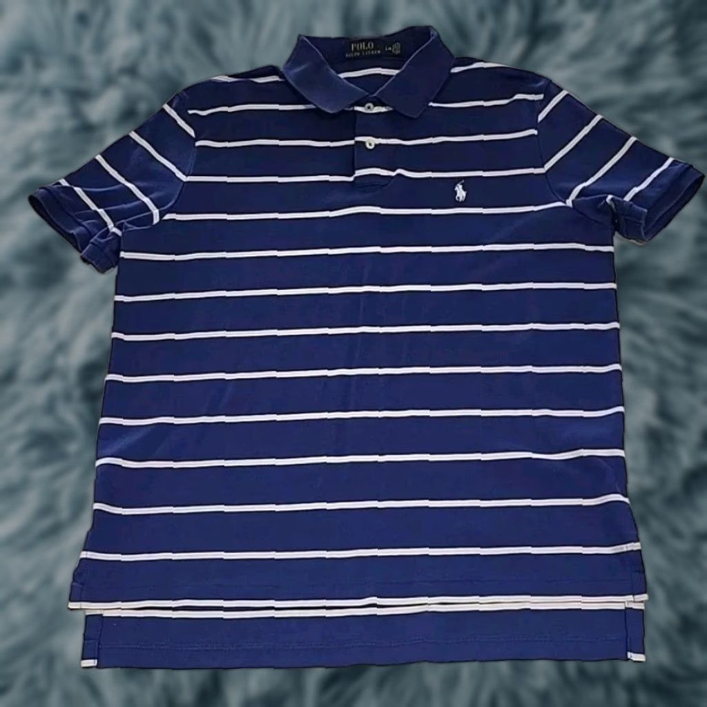 Ralph Lauren VINTAGE Polo Ralph Lauren SS Large Blue White Stripe Polo Shirt 44" Chest Likeonew Size US L / EU 52-54 / 3 - 1 Thumbnail