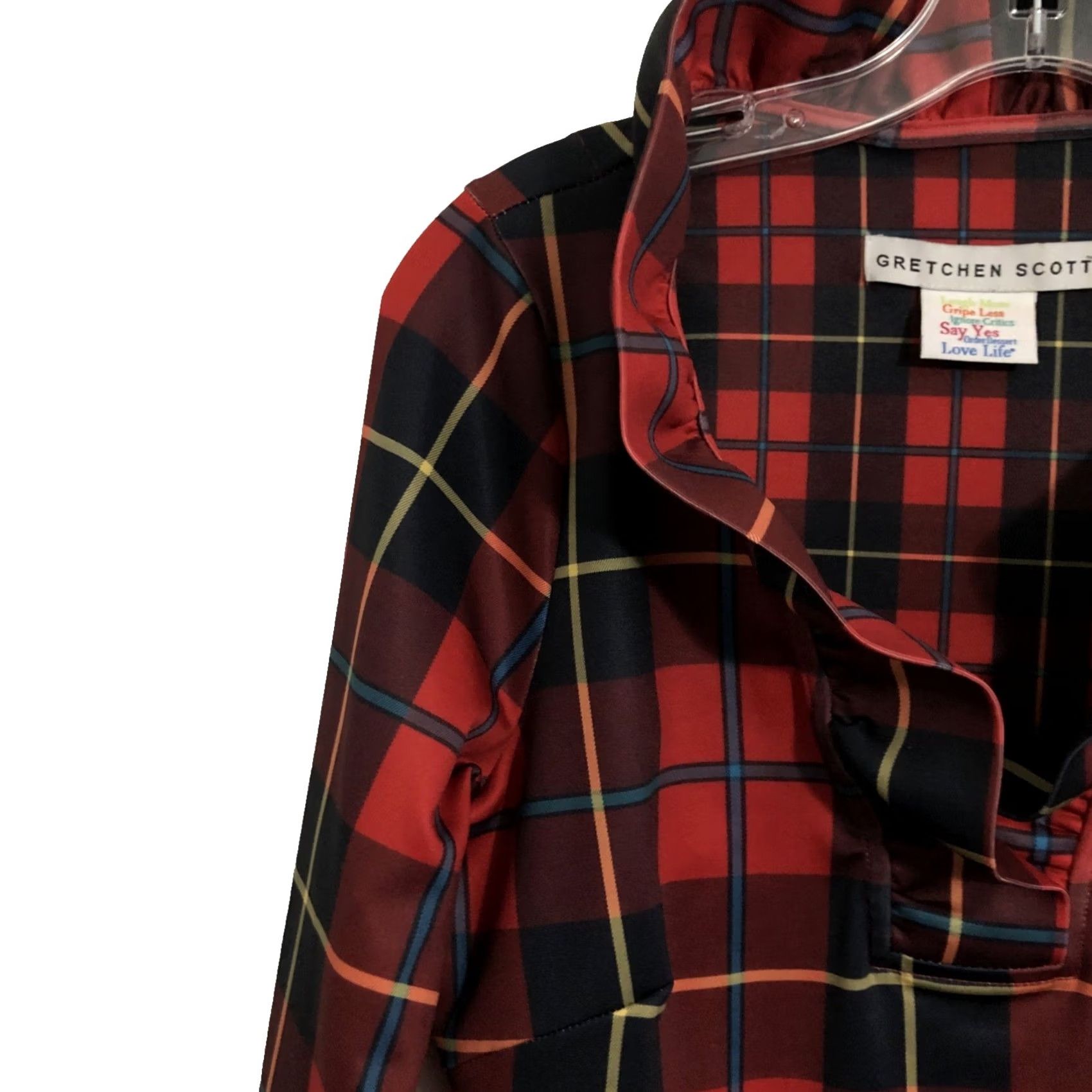 Vintage Gretchen Scott Blouse Middleton Red Plaid 3/4 Sleeve Ruffle Neck Top M Women Size M / US 6-8 / IT 42-44 - 5 Thumbnail