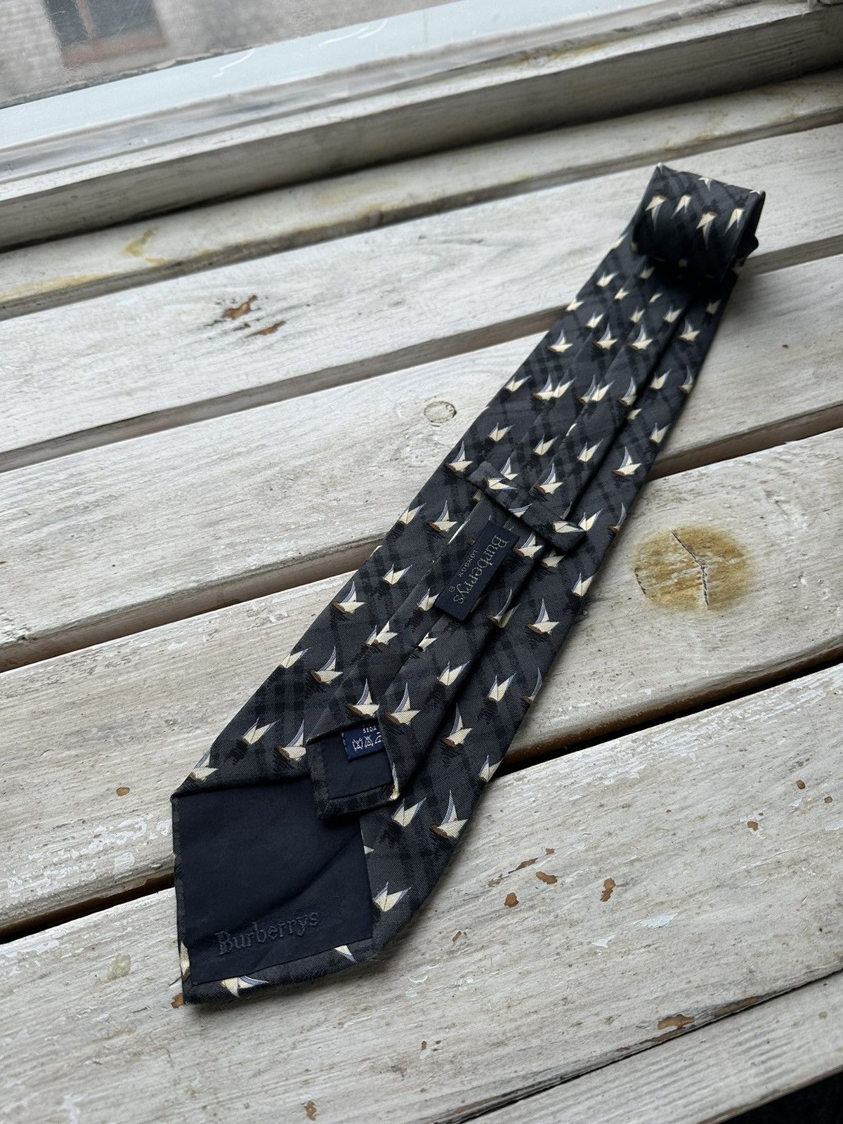 Burberry × Vintage 🚨Vintage 90s Burberrys Embroidered ship LOGO tie monogram Size ONE SIZE - 1 Thumbnail
